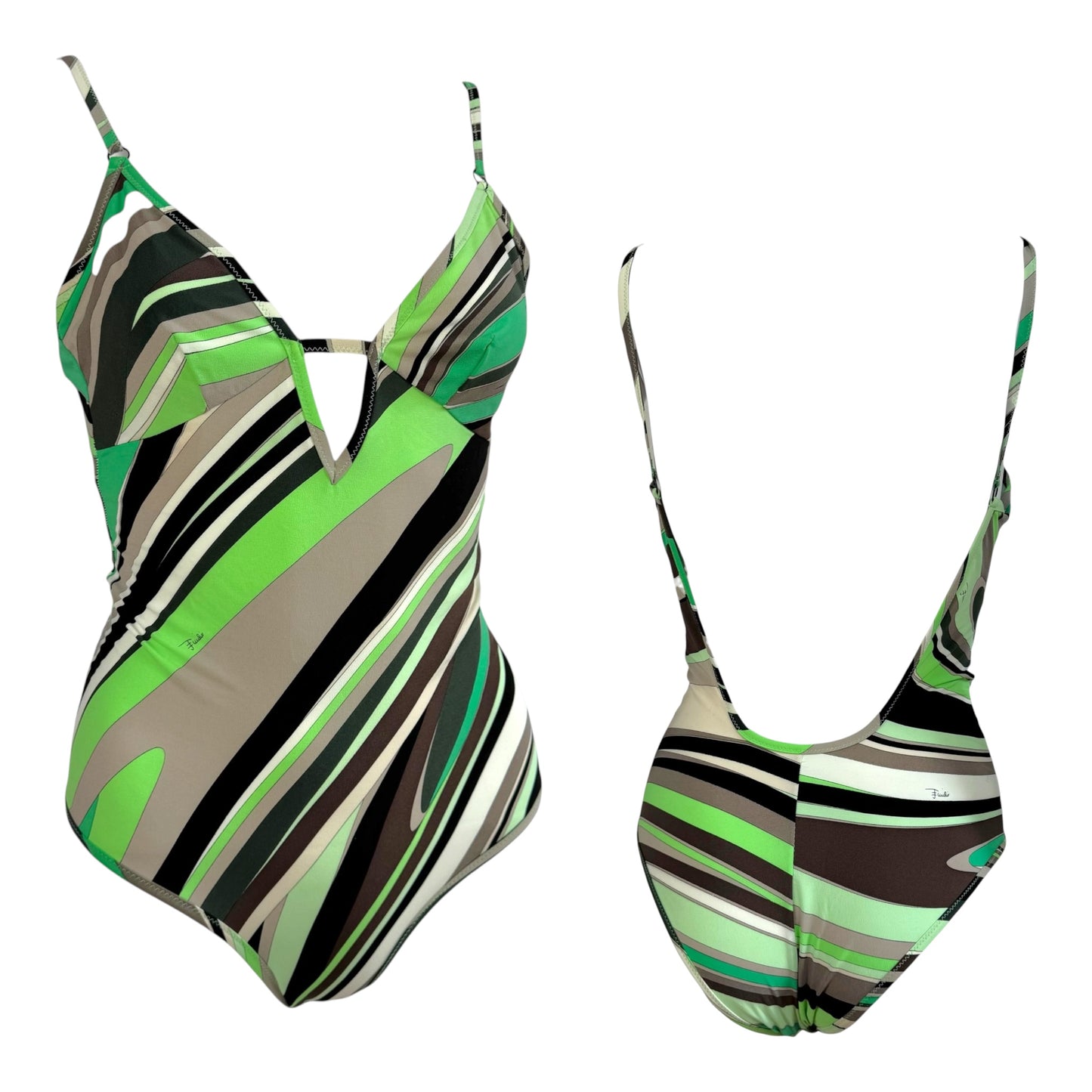 Emilio Pucci Green & Black Printed One Piece Swimsuit
