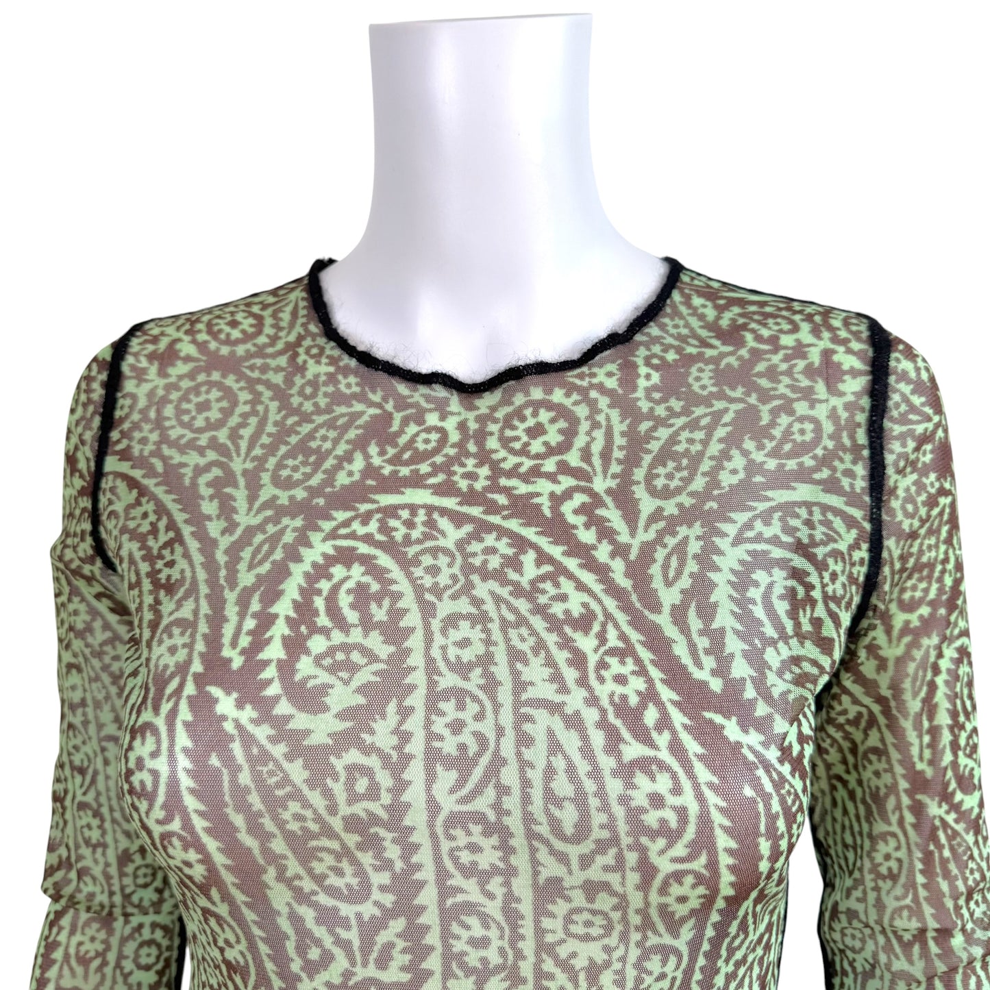 Jean Paul Gaultier Green & Brown Paisley Pattern Mesh Longsleeve Top