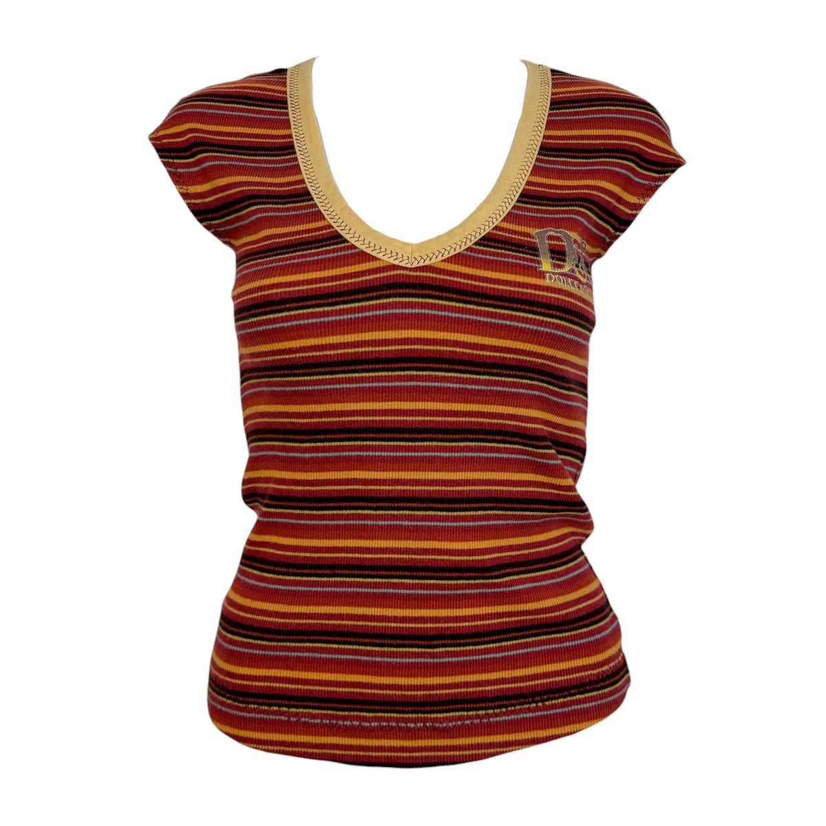 D&G Dolce & Gabbana Multicolor Striped Logo Graphic T-Shirt