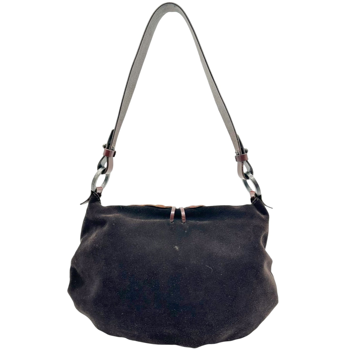 Valentino Garavani Brown Suede & Floral Embossed Leather Shoulder Bag