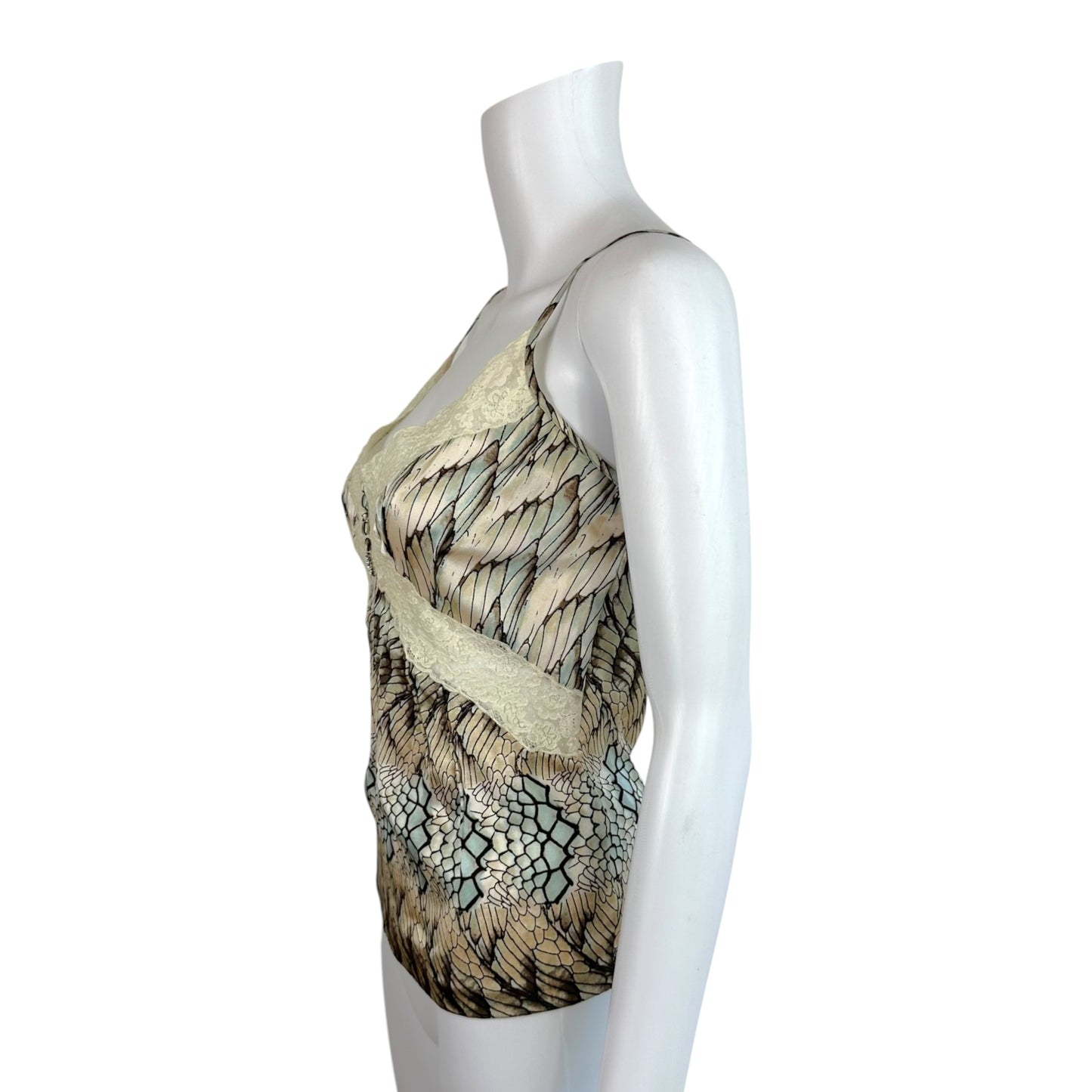 Roberto Cavalli Silk Lace Cami Blue Feather Print