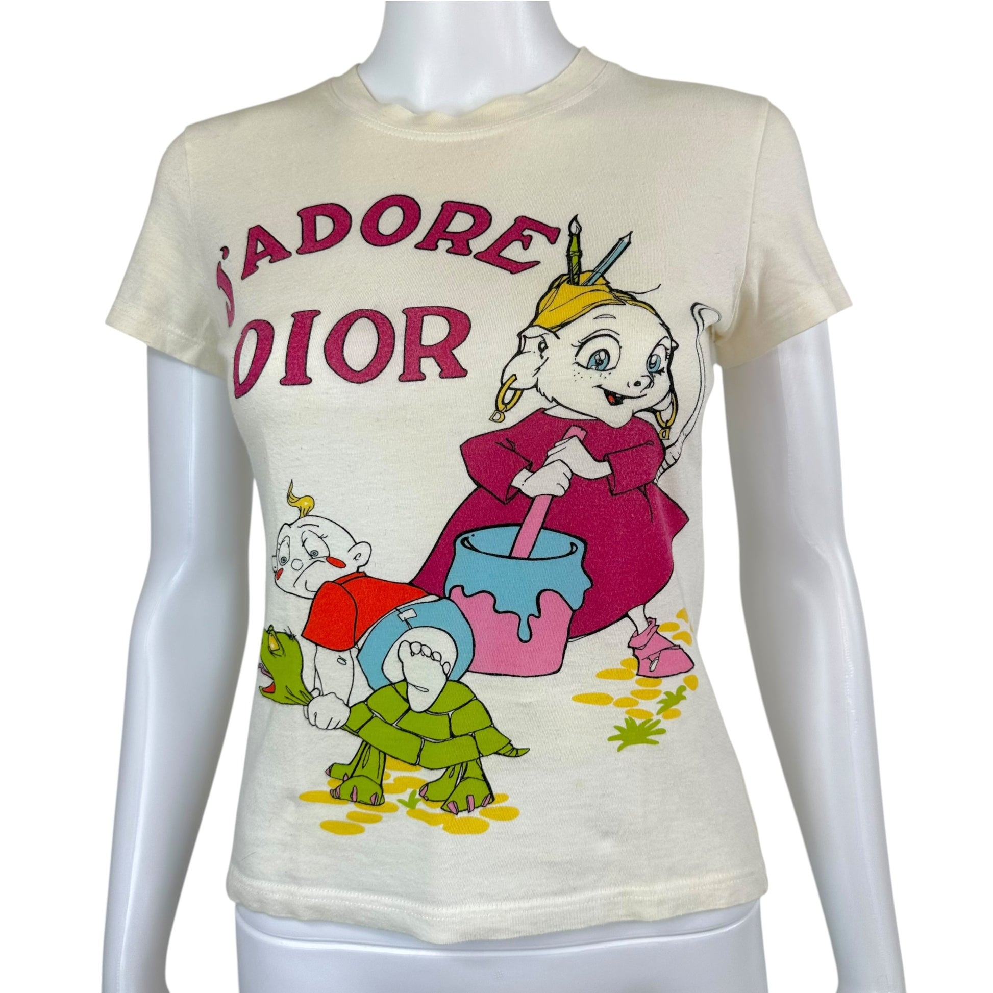 Christian Dior Cartoon Graphic T-Shirt White Crew Neck
