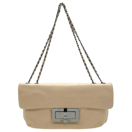 Chanel Ivory Lambskin Leather Turnlock Shoulder Bag
