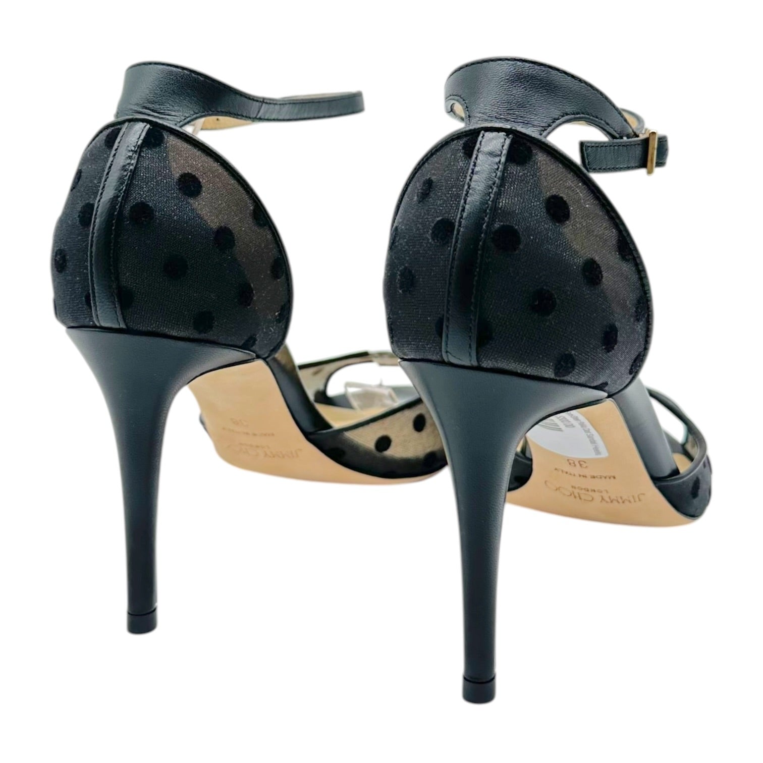 Jimmy Choo Black Semi-Sheer Polka Dot Sandal Heels