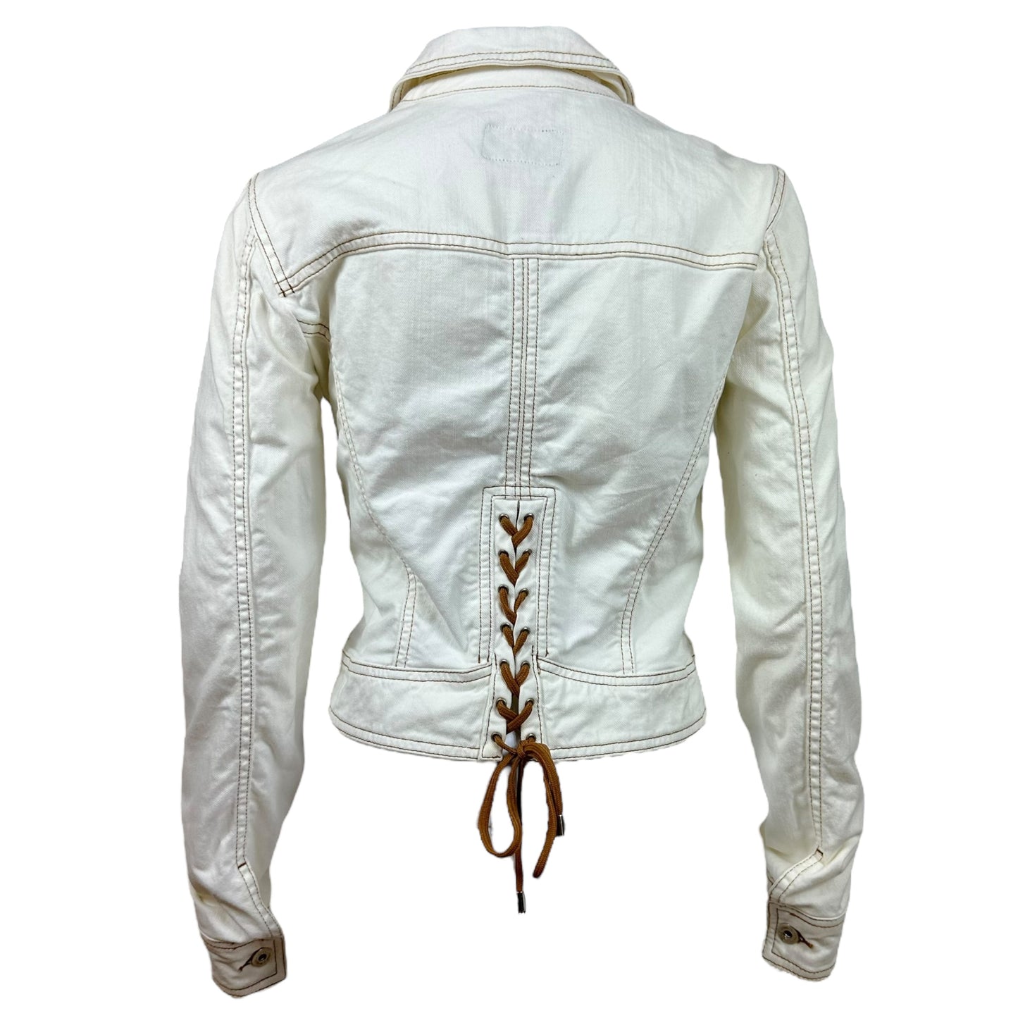 D&G Dolce & Gabbana White Lace Up Denim Jacket - Outfit Repeater