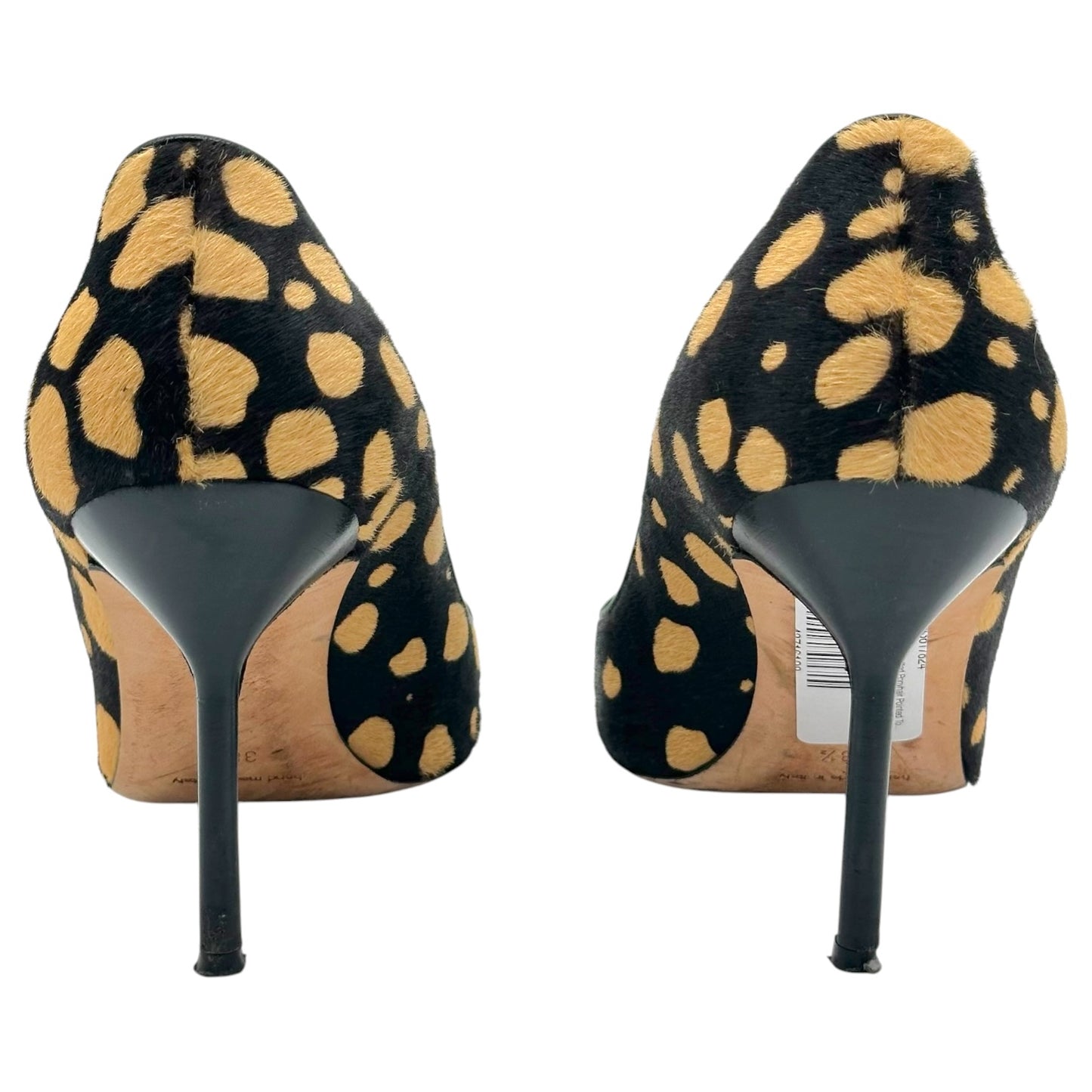 Manolo Blahnik Brown & Yellow Spotted Ponyhair Pointed Toe Pumps