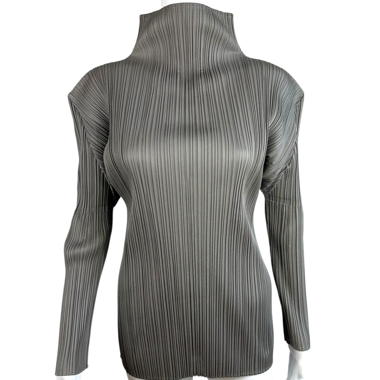 Issey Miyake Pleats Please Gray Pleated Turtleneck Blouse - Outfit Repeater