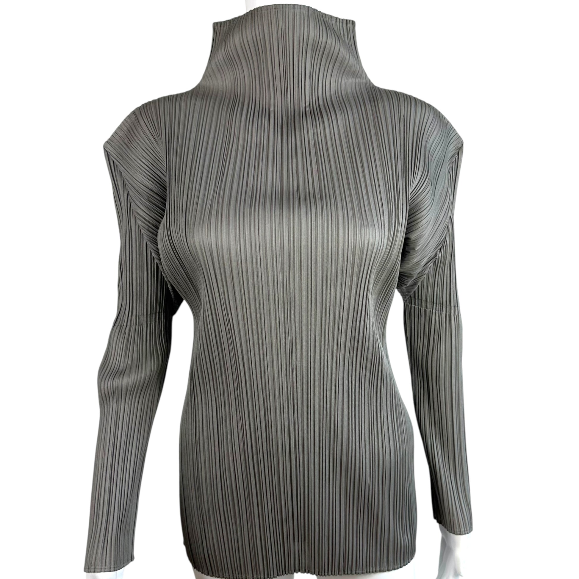 Issey Miyake Pleats Please Gray Pleated Turtleneck Blouse - Outfit Repeater