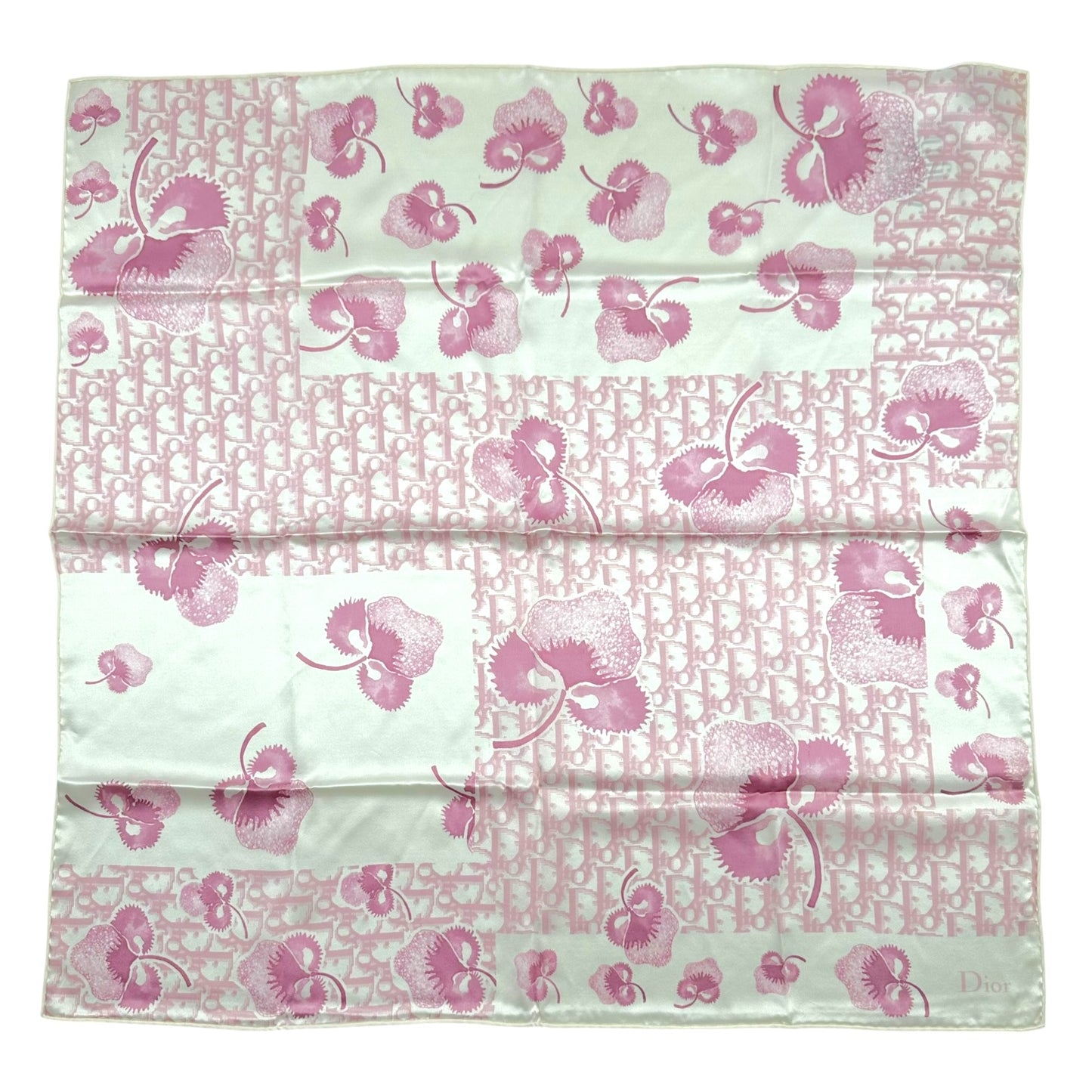 Christian Dior 'Girly Dior' Pink Logo Printed Square Silk Scarf