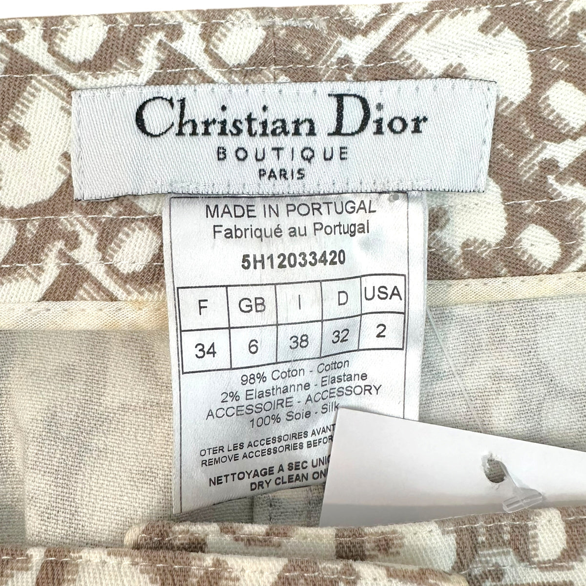 Christian Dior Midi Skirt Ivory Tan Trotter Monogram Velvet