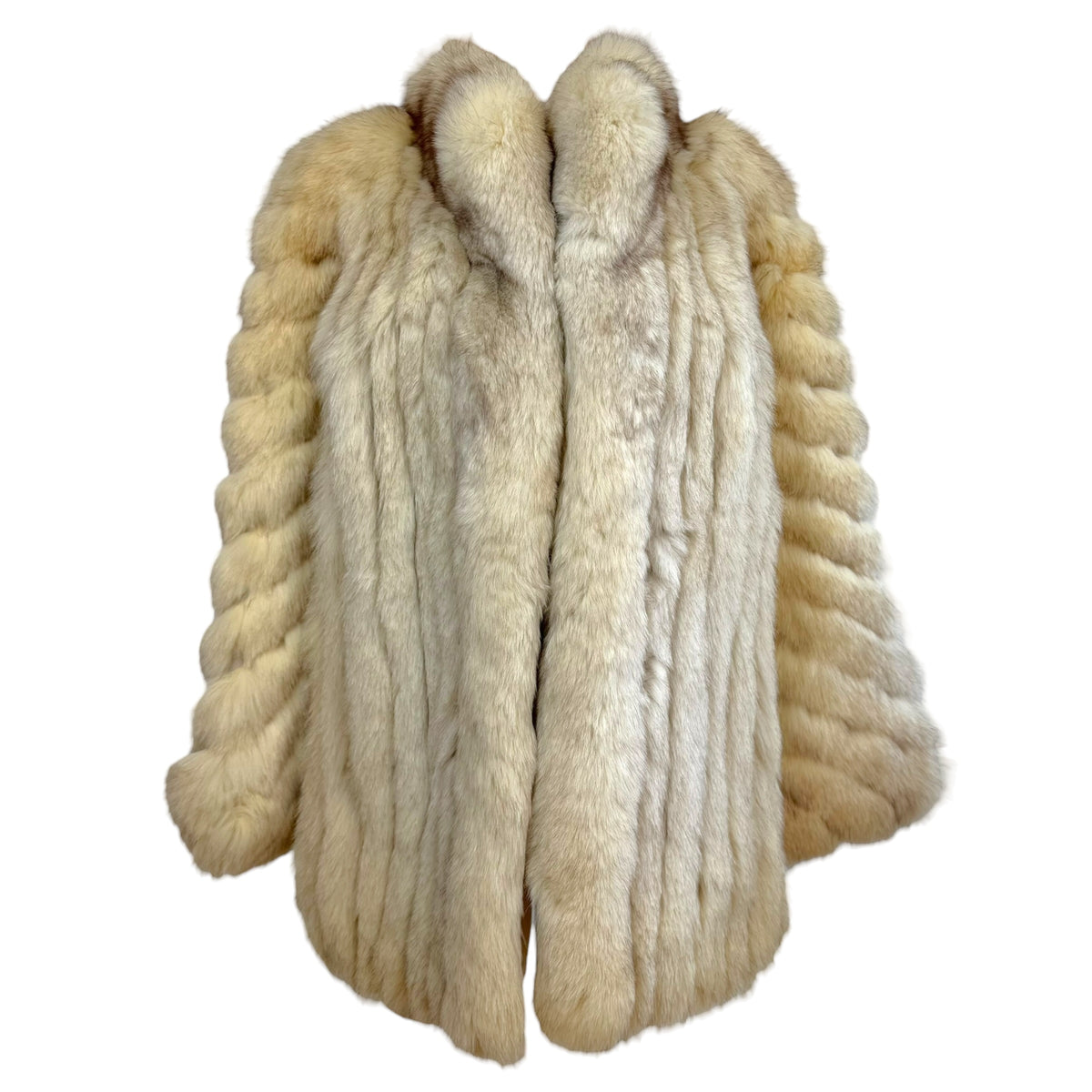 Malvoisic White Striped Fox Fur Coat 1990s Vintage