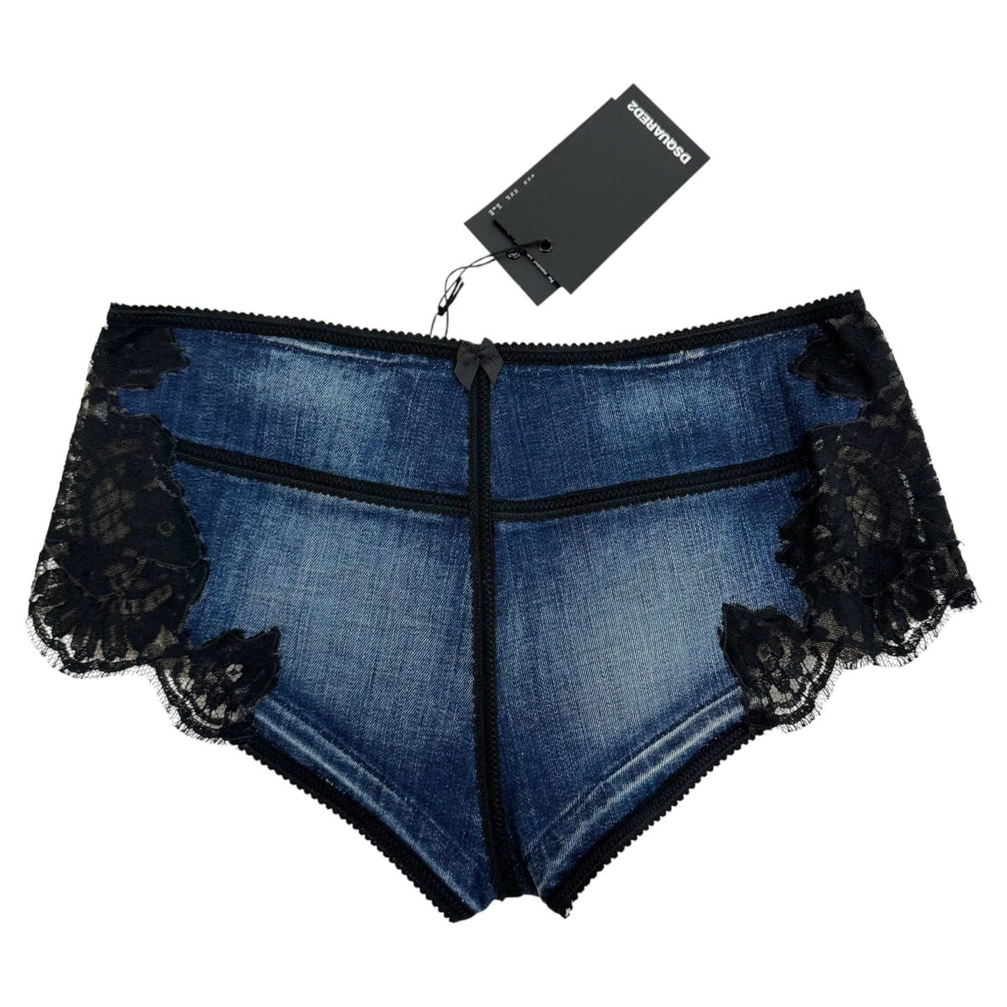 Dsquared2 Micro Mini Denim Shorts Blue Lace Trim