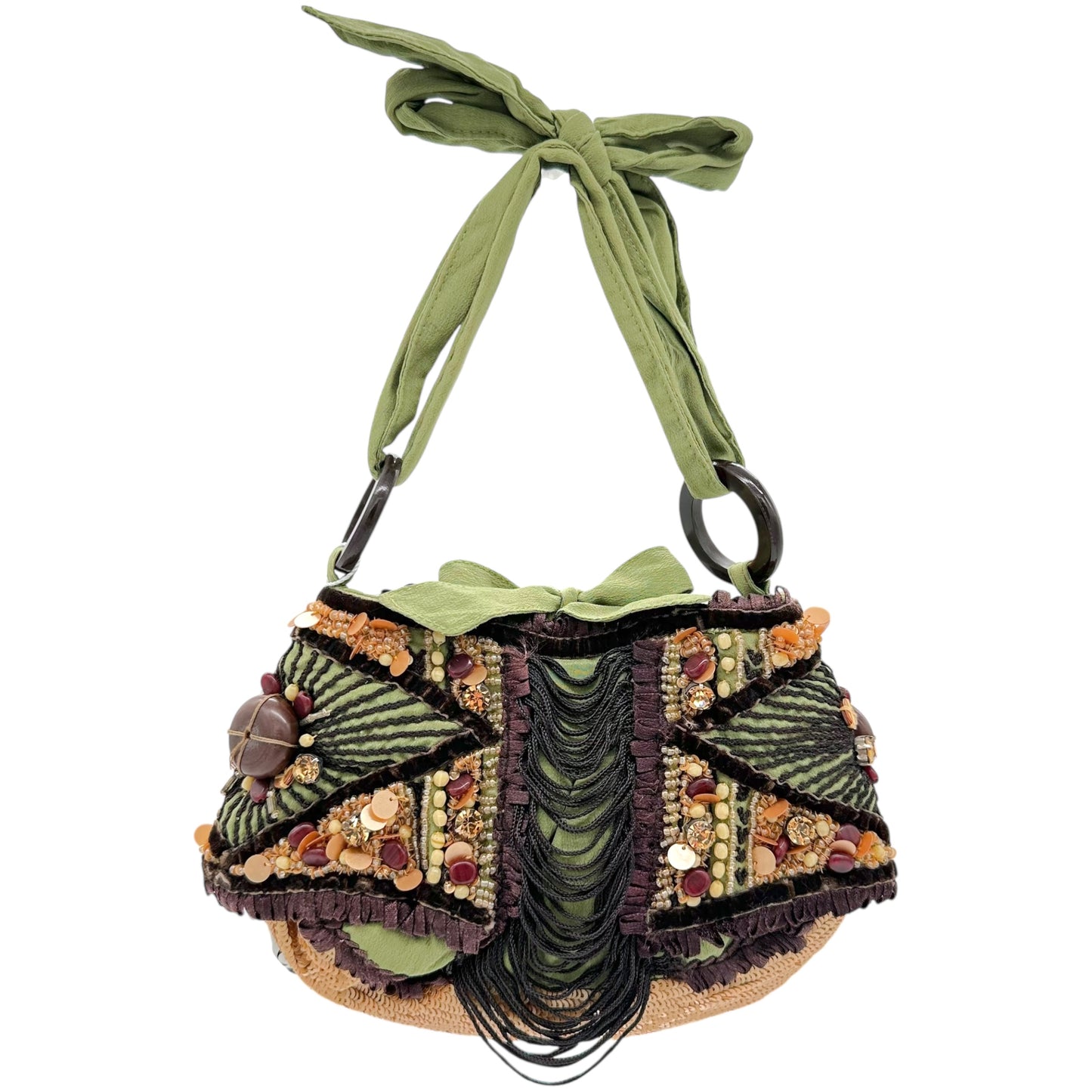 Jamin Puech Brown & Green Beaded Shoulder Bag - Outfit Repeater