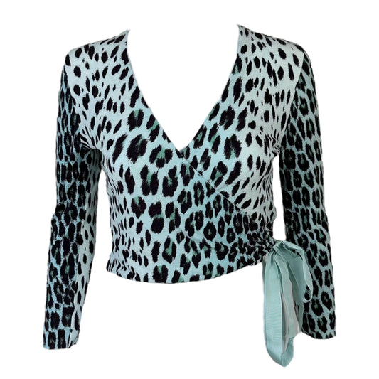 Blumarine Blue Leopard Print Knit Wrap Top NEW
