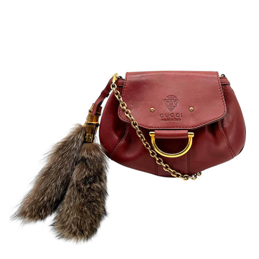 Gucci Burgundy Leather Fur & Bamboo Tassel Crossbody Bag
