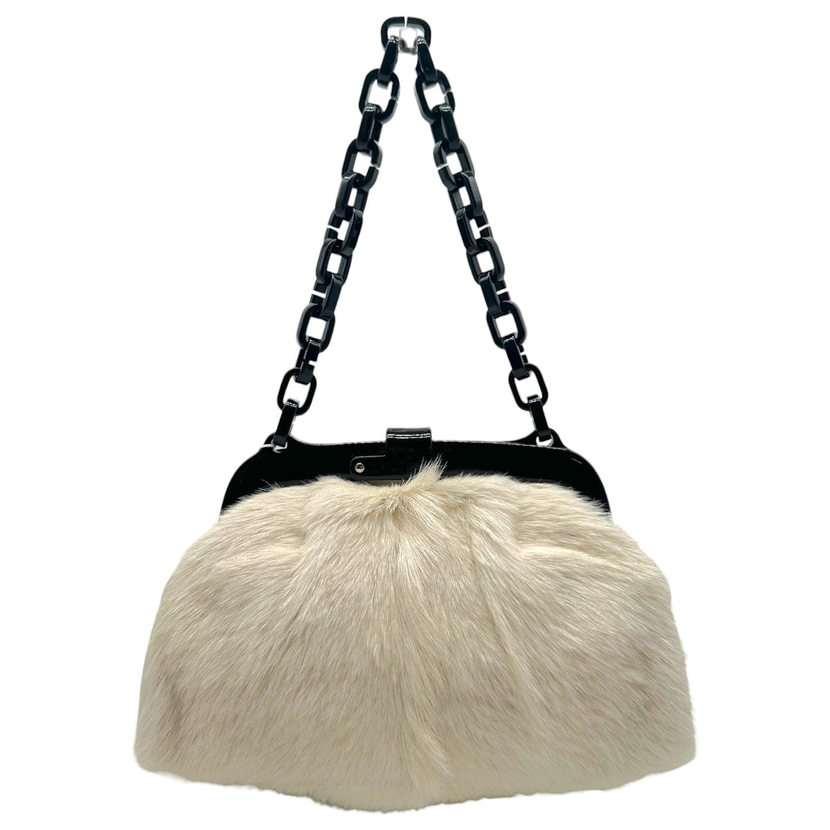 Chanel No.5 Ivory Fur & Black Resin Chain Strap Frame Shoulder Bag 2005-06
