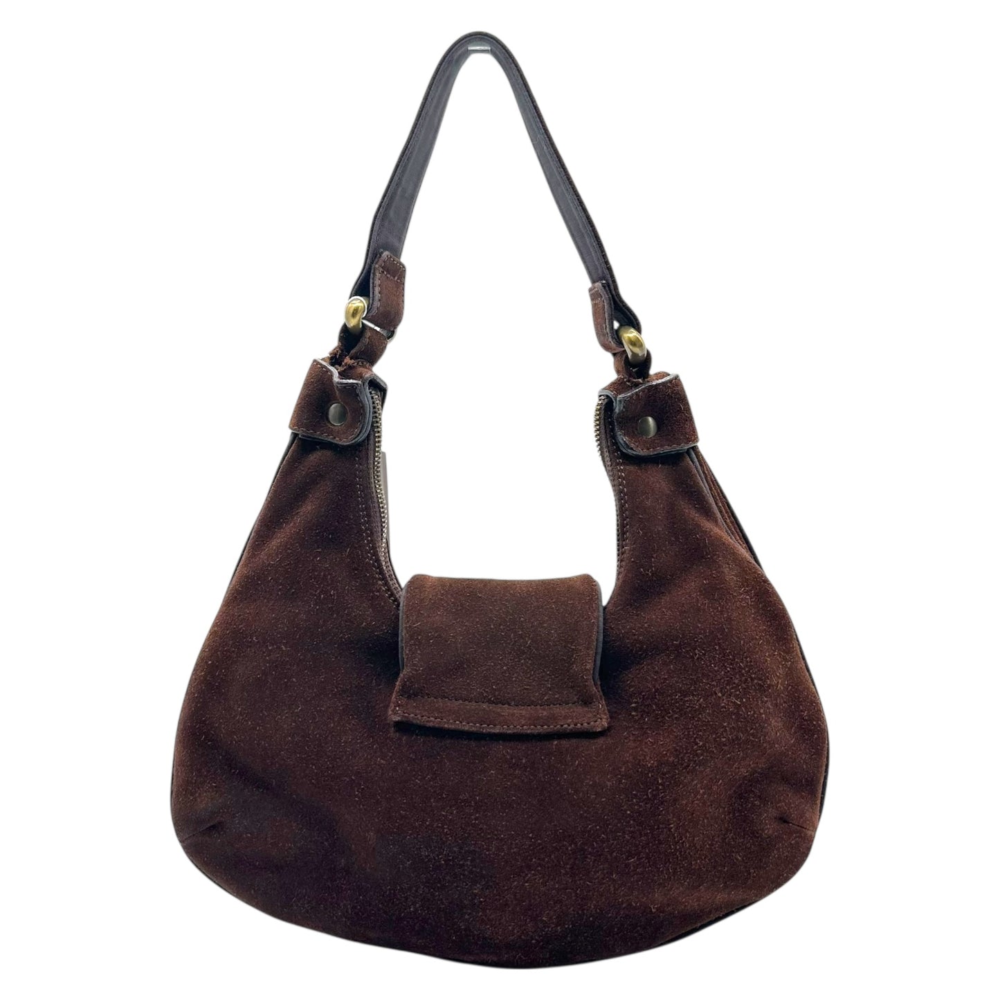 D&G Dolce & Gabbana Brown Suede Croissant Logo Shoulder Bag - Outfit Repeater
