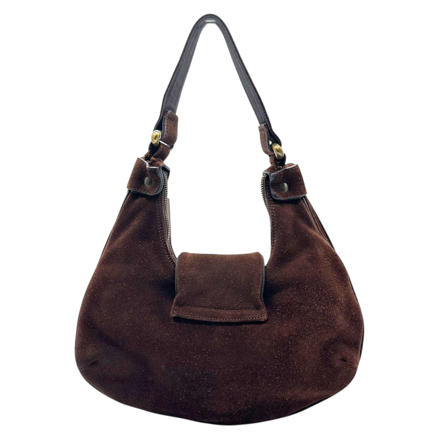 D&G Dolce & Gabbana Brown Suede Croissant Logo Shoulder Bag - Outfit Repeater