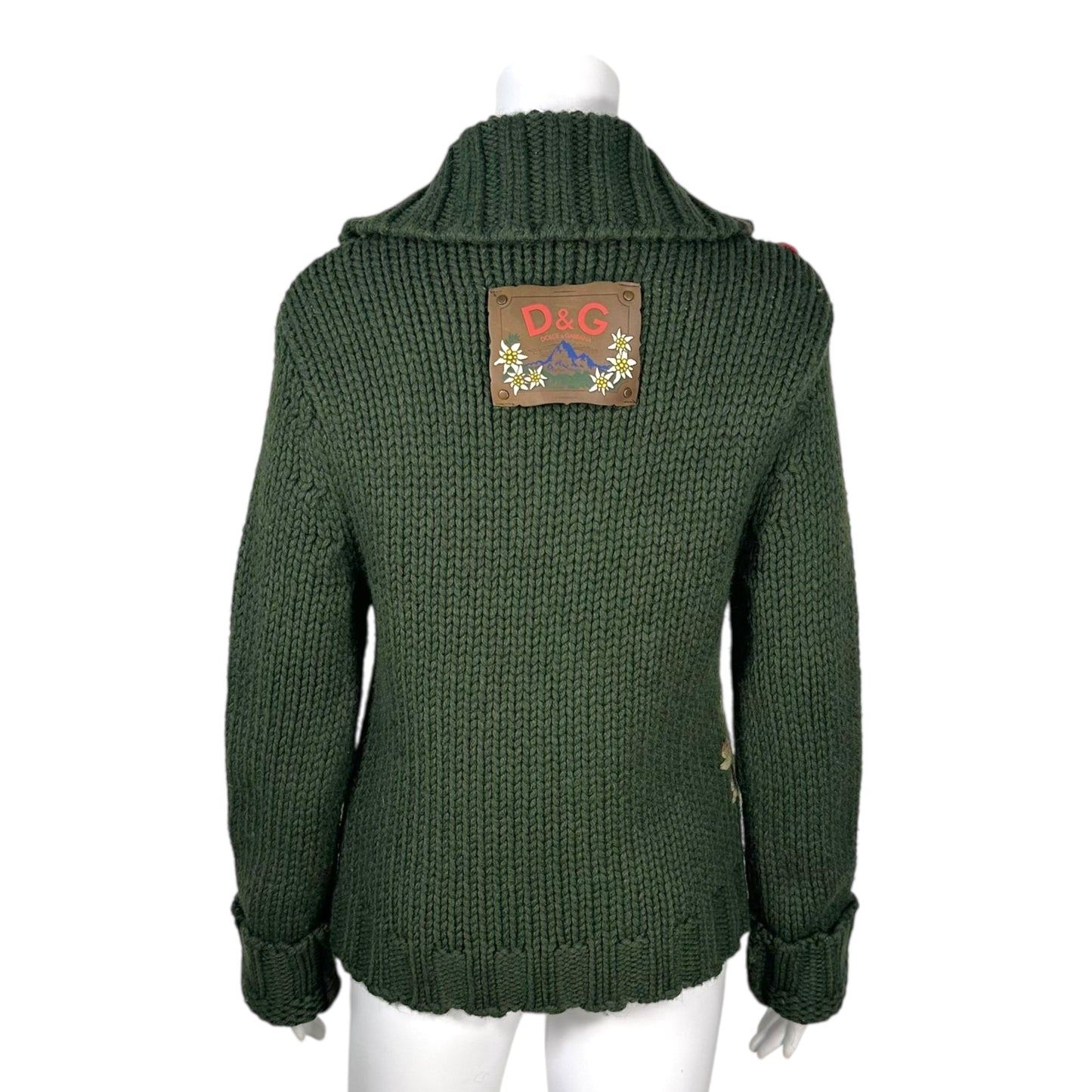 D&G Dolce & Gabbana F/W 2002 Green Knit Floral Pullover Sweater