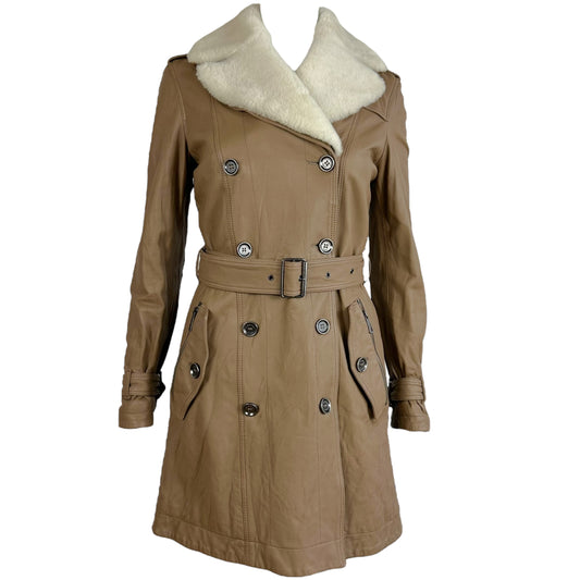 Burberry Tan Leather & Shearling Trench Coat