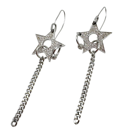 Christian Dior 'Hardcore Dior' Silver Crystal Piercing Dangly Earrings