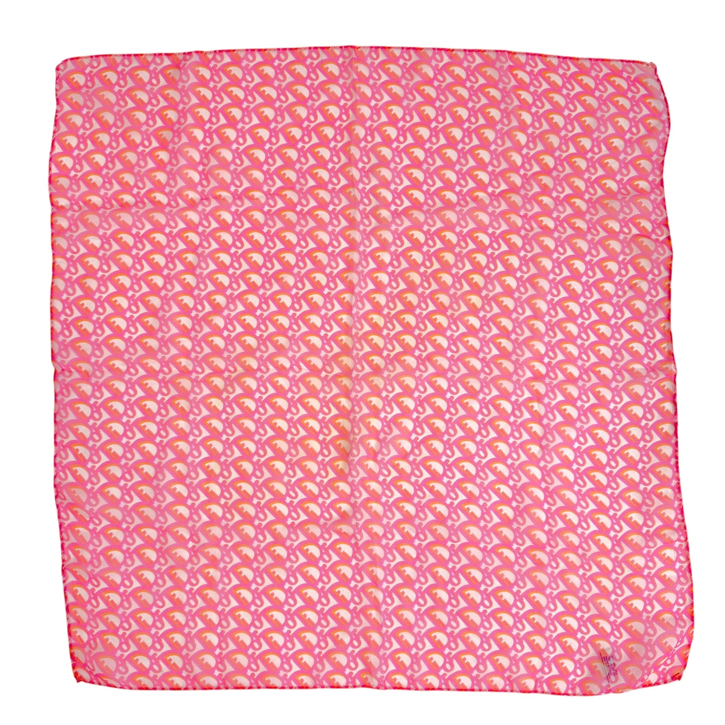 Christian Dior Hot Pink & Orange Trotter Monogram Sheer Silk Square Scarf