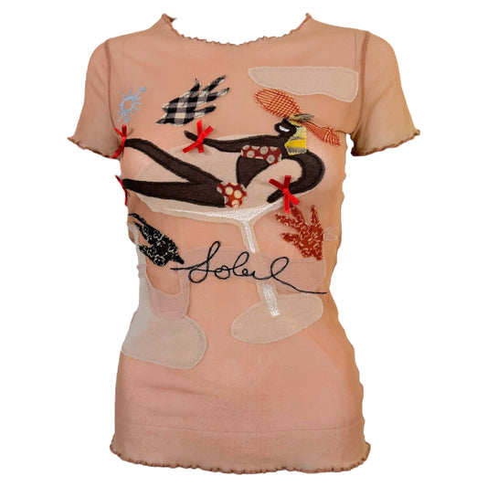 Jean Paul Gaultier Soleil Pink Mesh Patchwork T-Shirt - Outfit Repeater
