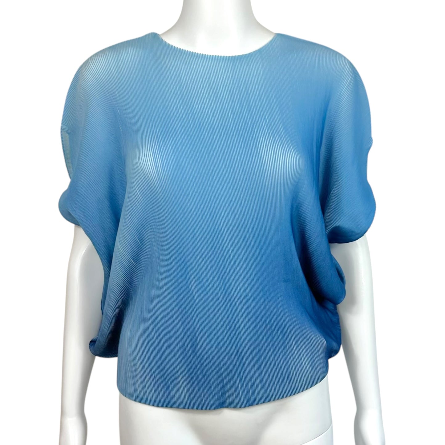 Issey Miyake Pleats Please Blue Ombre Pleated Circle-Cut Blouse