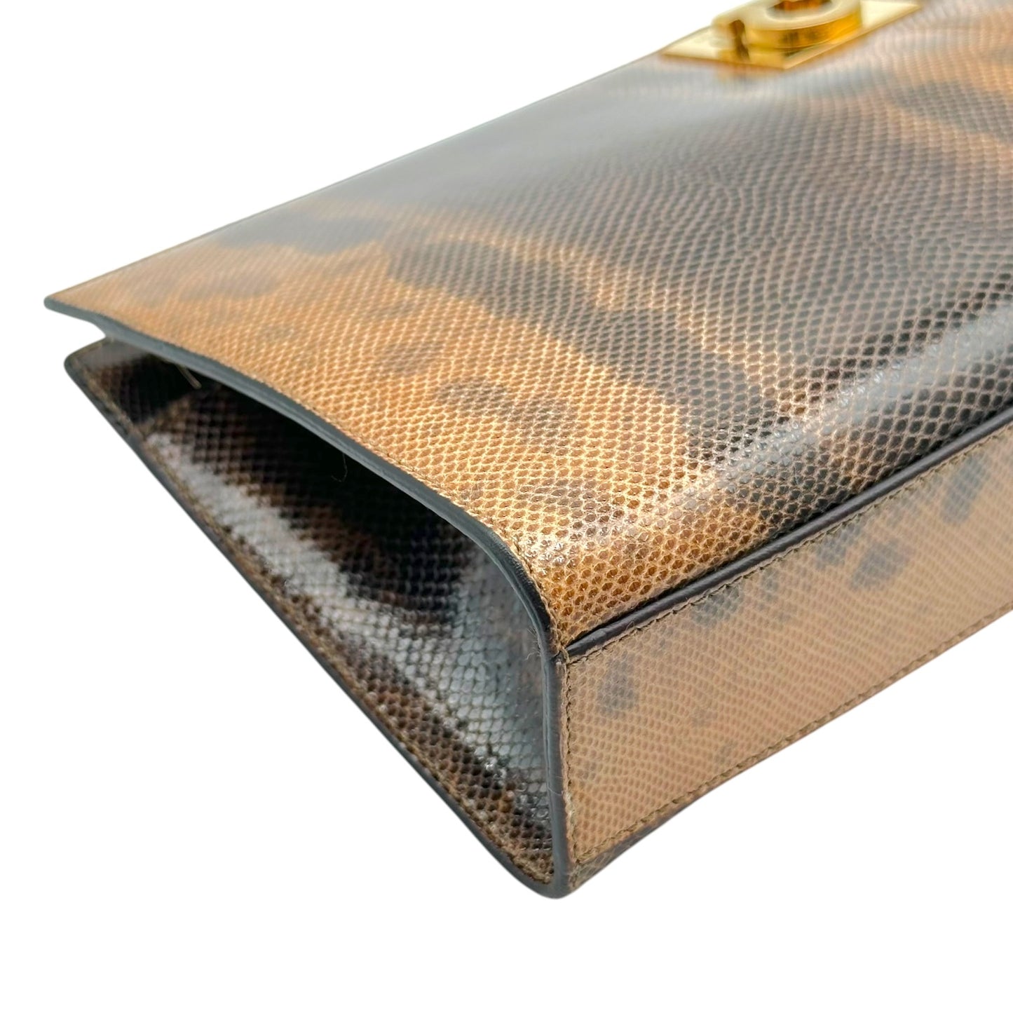 Ferragamo Brown Gold Lizard Skin 2-Way Clutch Bag