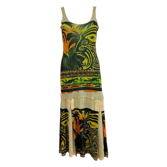 Jean Paul Gaultier S/S 1994 Tribal Inspired Printed Mesh Midi Dress