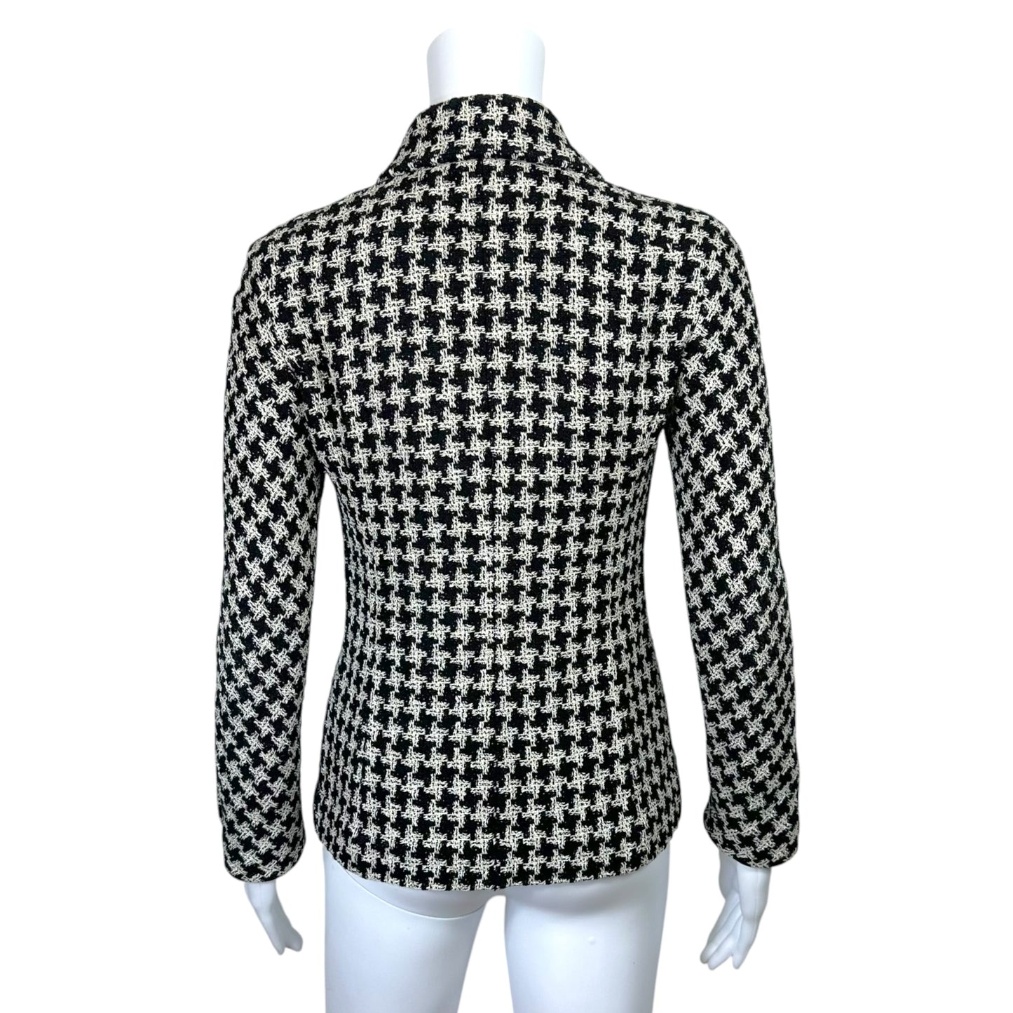 Chanel Spring 2009 Black & White Houndstooth Tweed Ruffle Trim Jacket