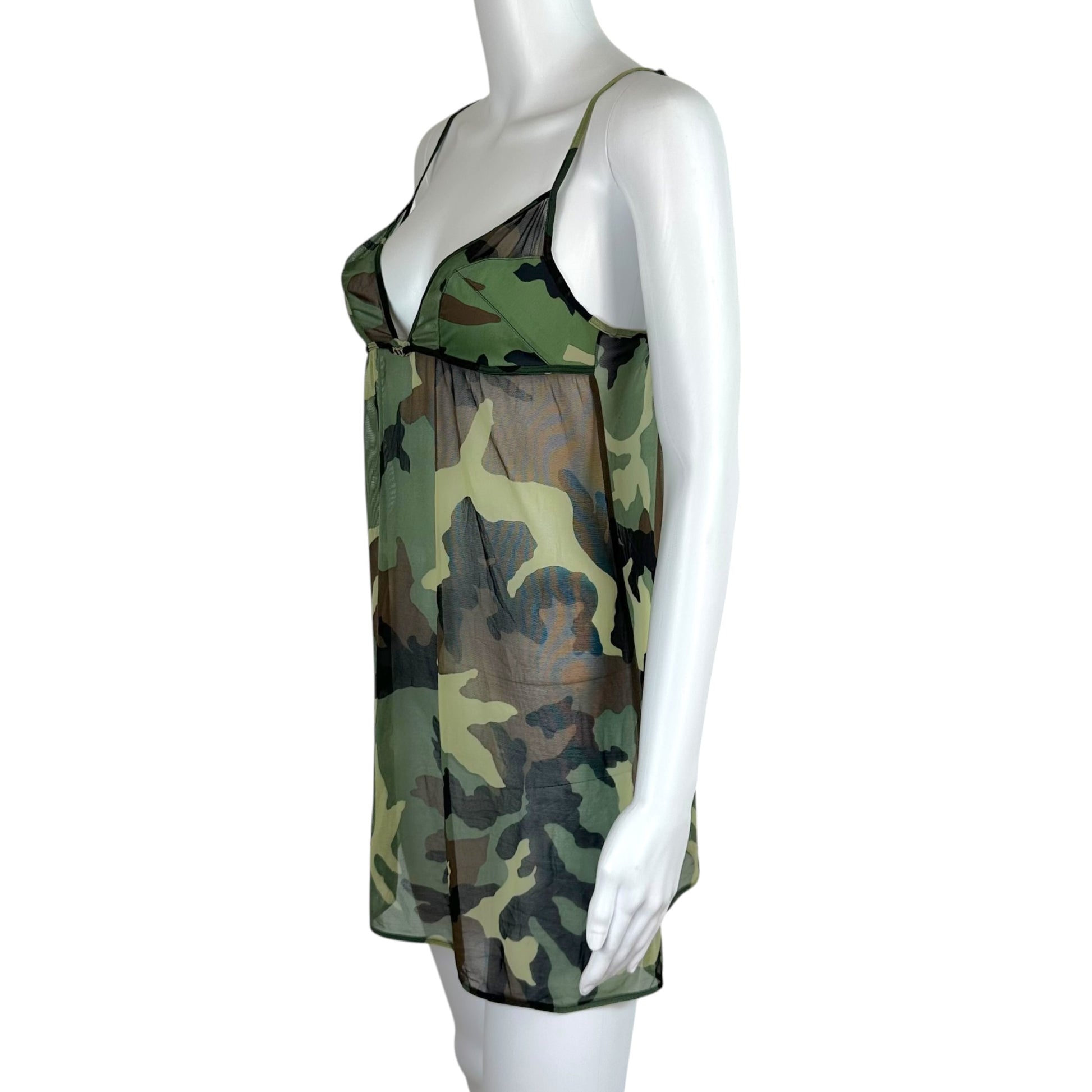 Christian Dior Camouflage Print Mesh Slip Mini Dress