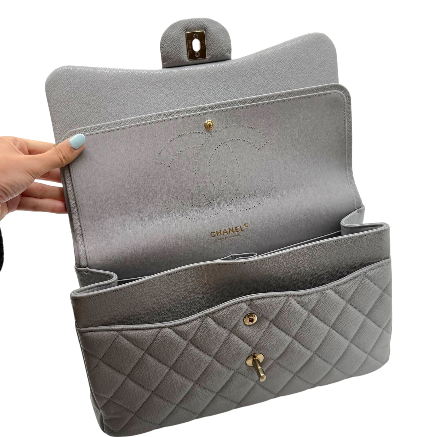 Chanel Gray Caviar Medium Double Flap Bag