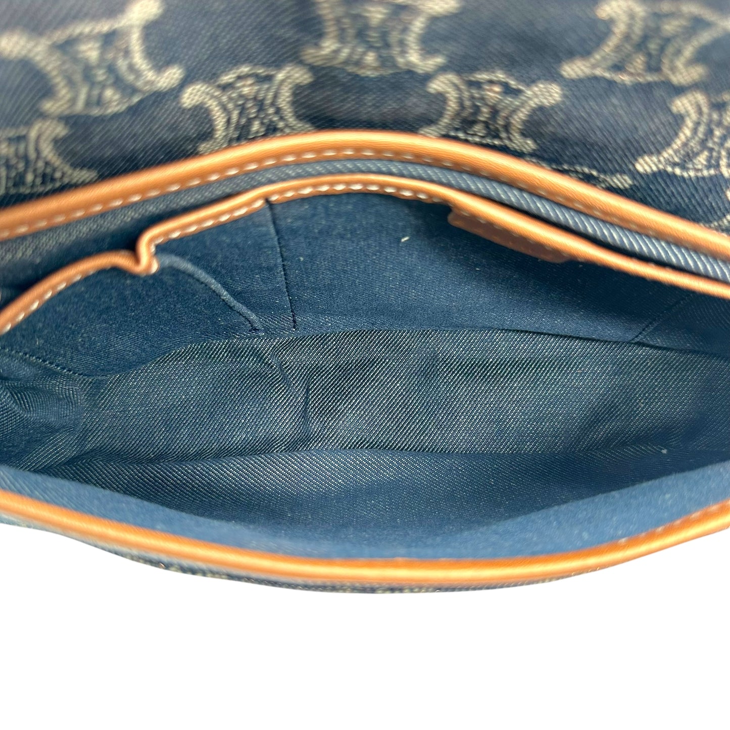 Celine Metallic Denim Triomphe Monogram Shoulder Bag