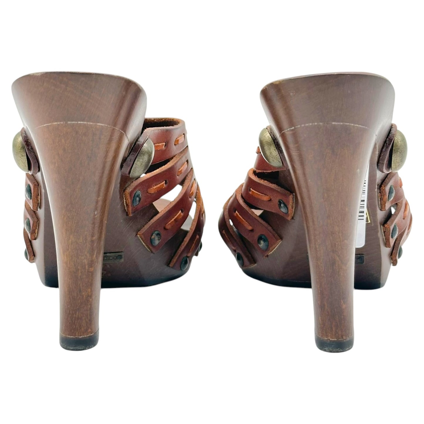 Dolce & Gabbana Brown Leather & Wood Platform Mule Heels