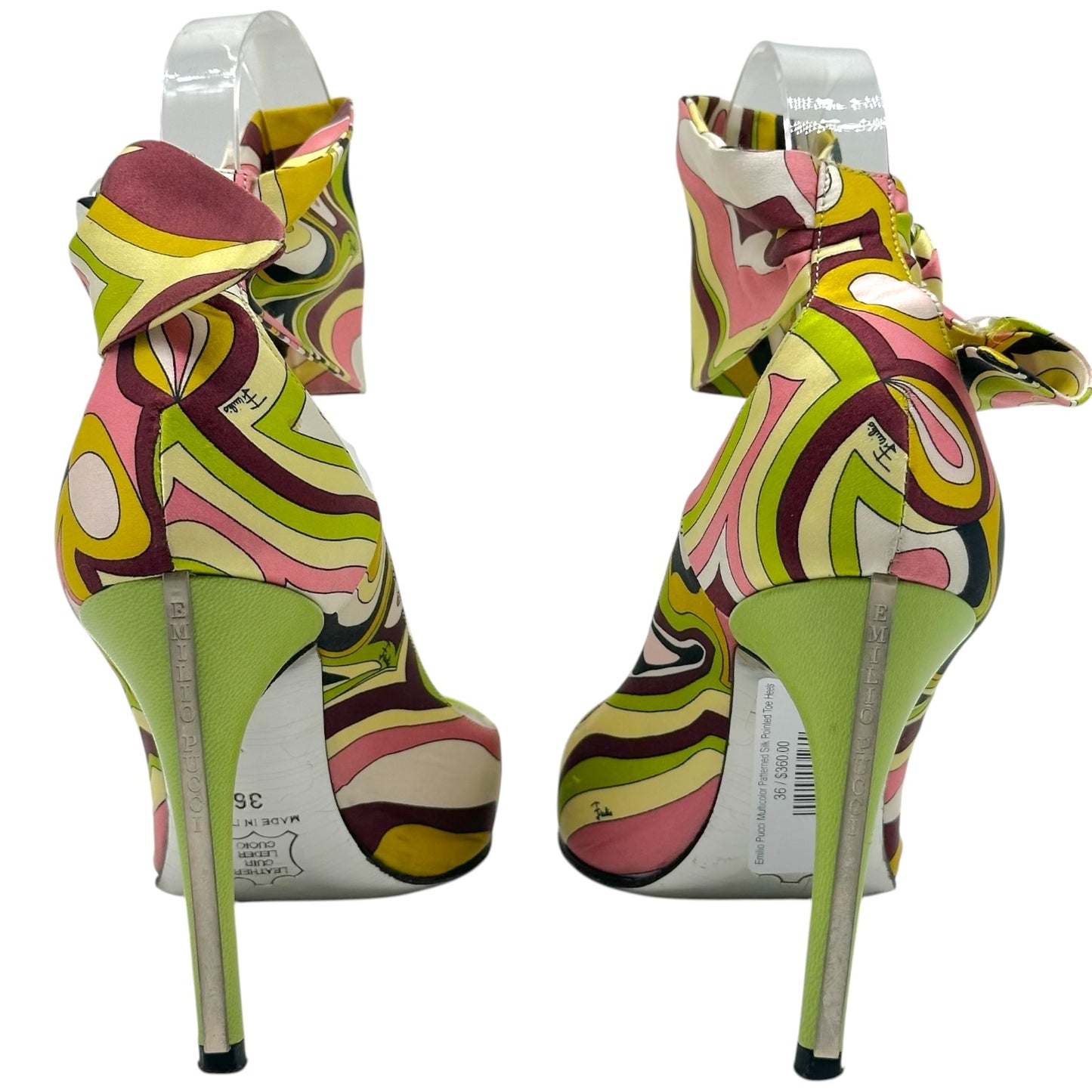 Emilio Pucci Multicolor Patterned Silk Pointed Toe Heels