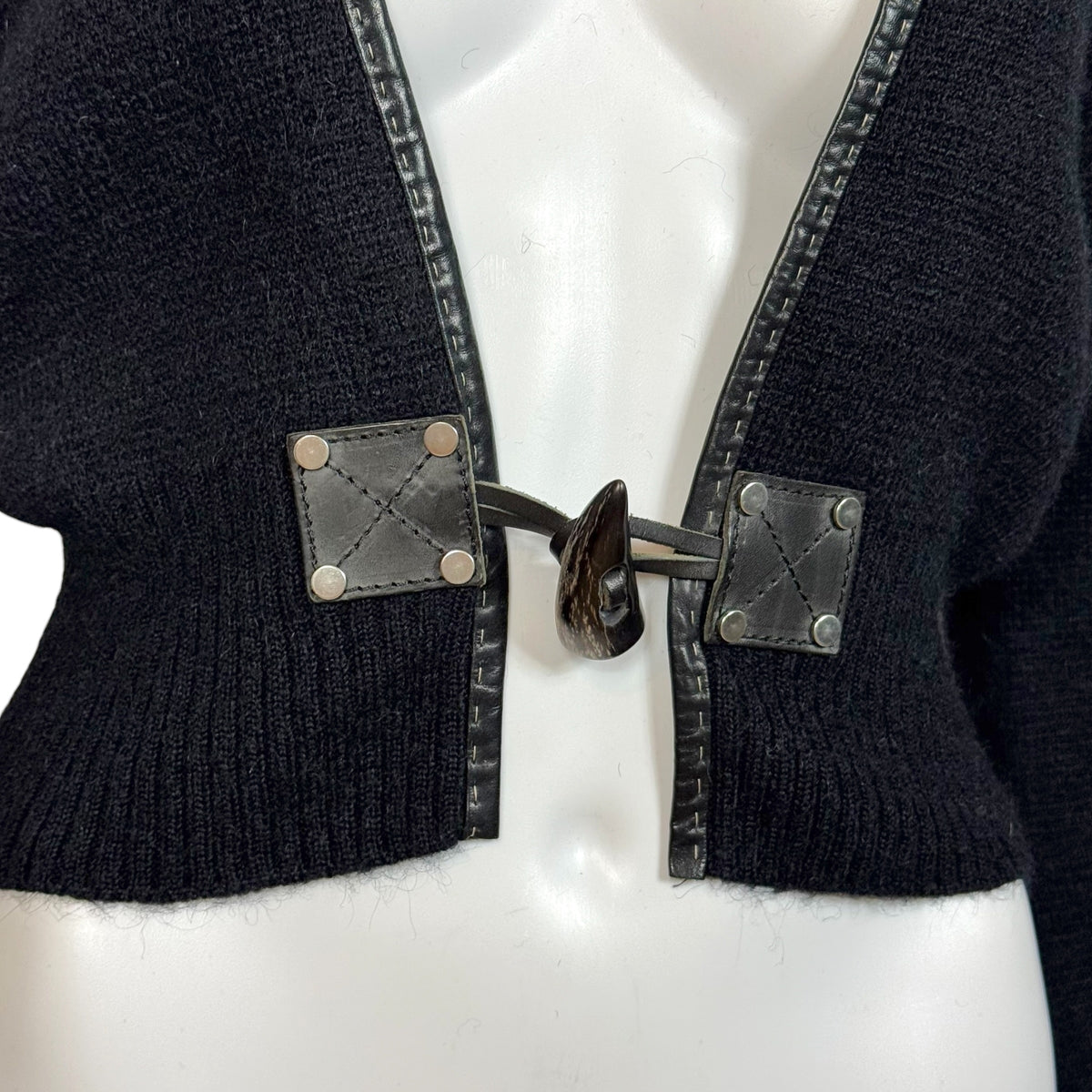 Dsqaured2 Black Wool & Leather Toggle Cardigan