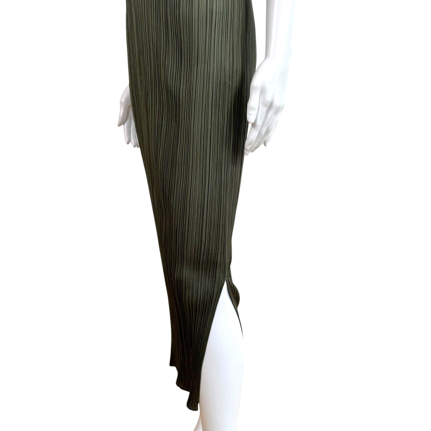 Issey Miyake Pleats Please Olive Green Pleated Maxi Dress Sz 2