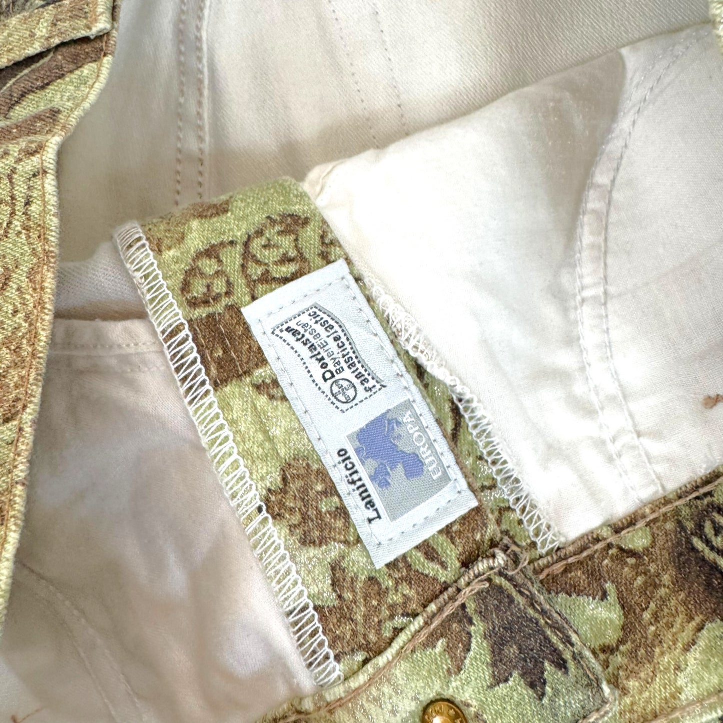 Roberto Cavalli Green Metallic Damask Printed Jeans