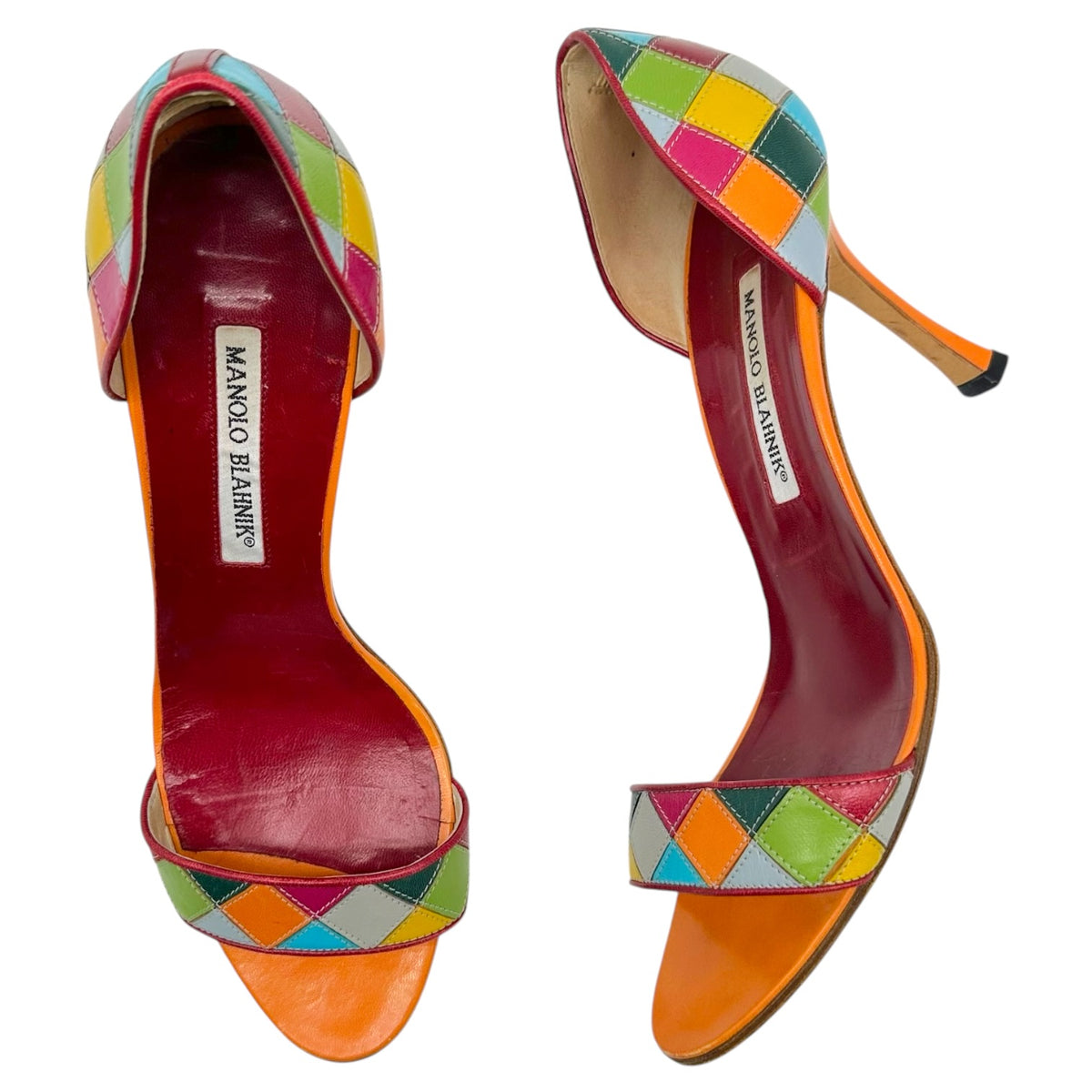 Manolo Blahnik Multicolor Patchwork Leather D'Orsay Sandal Heels