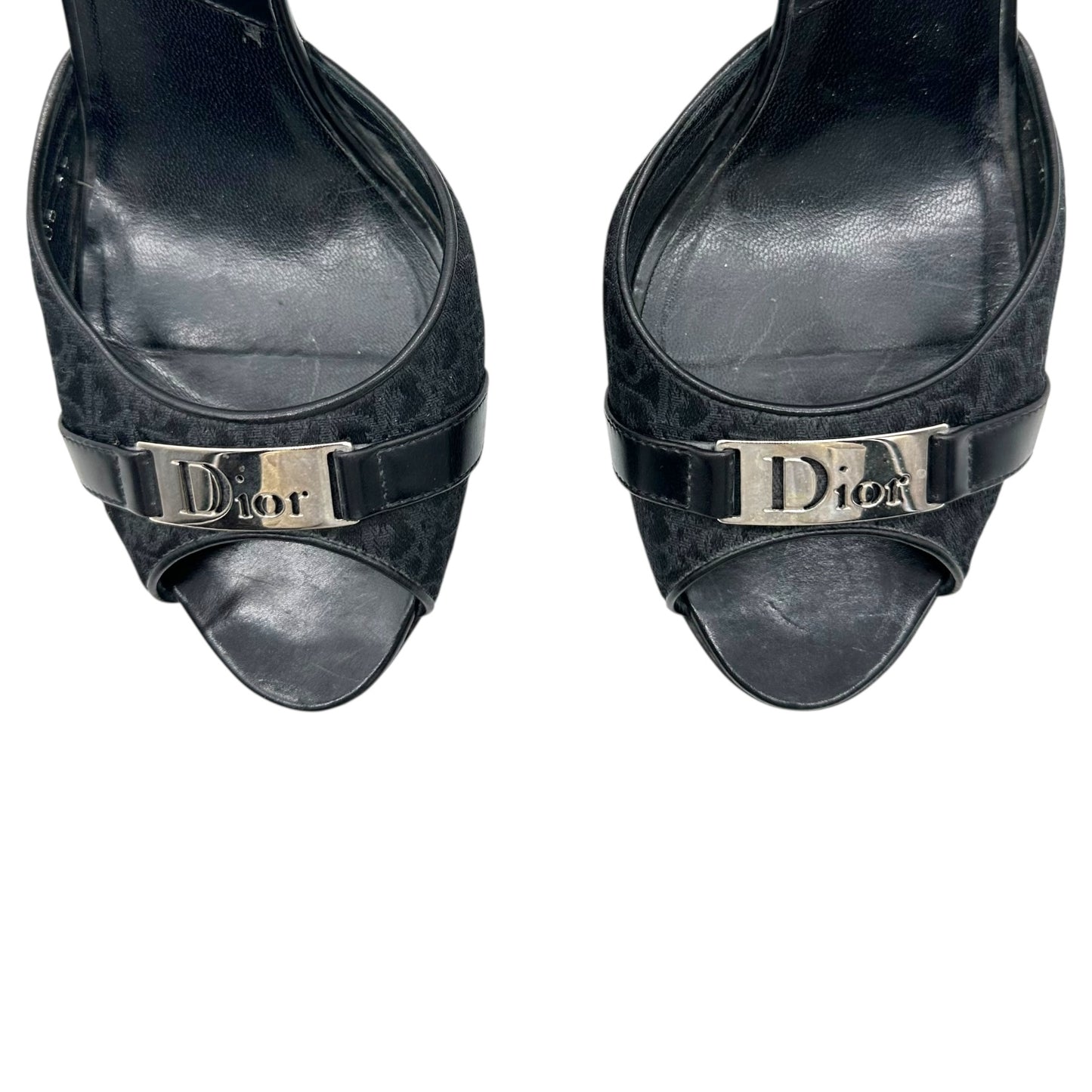 Christian Dior Black Street Chic Trotter Monogram Peep Toe Heels