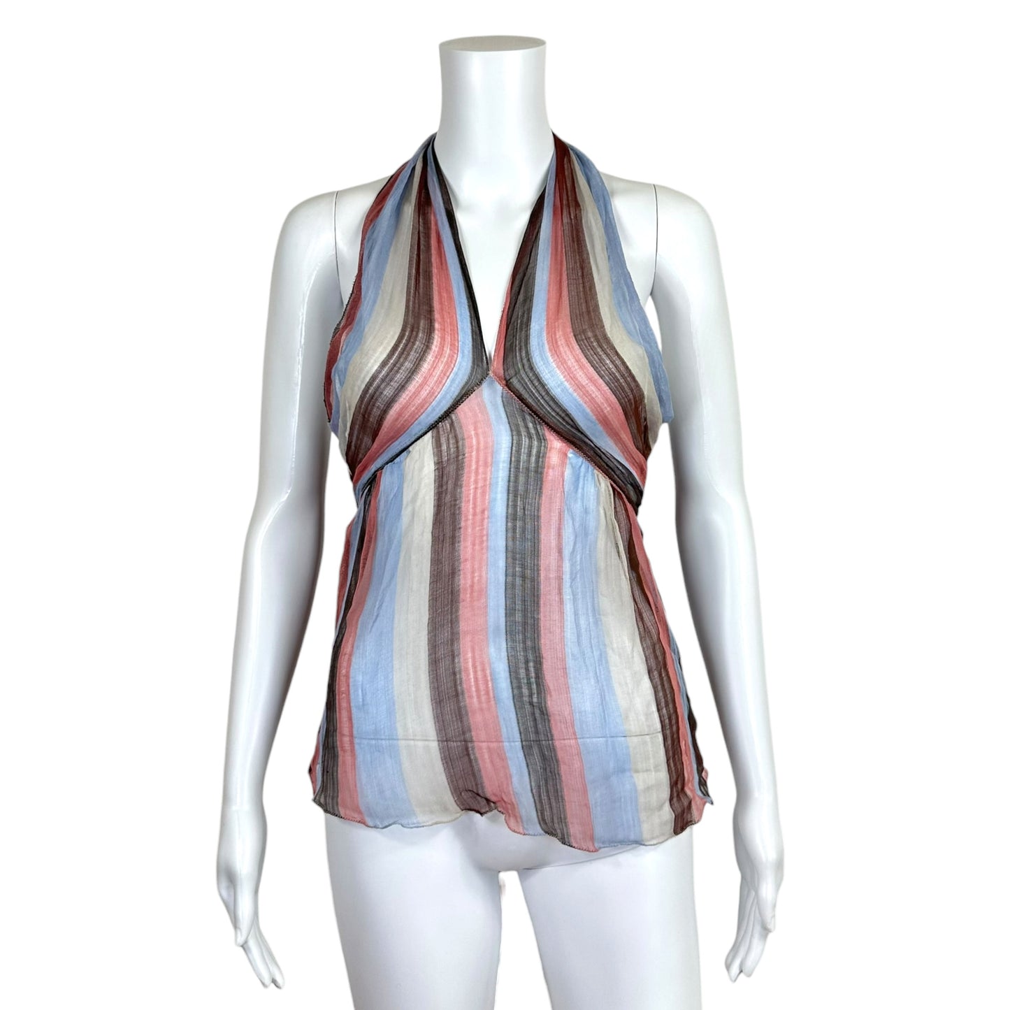 D&G Dolce & Gabbana Light Blue & Pink Sheer Striped Halter Top NEW