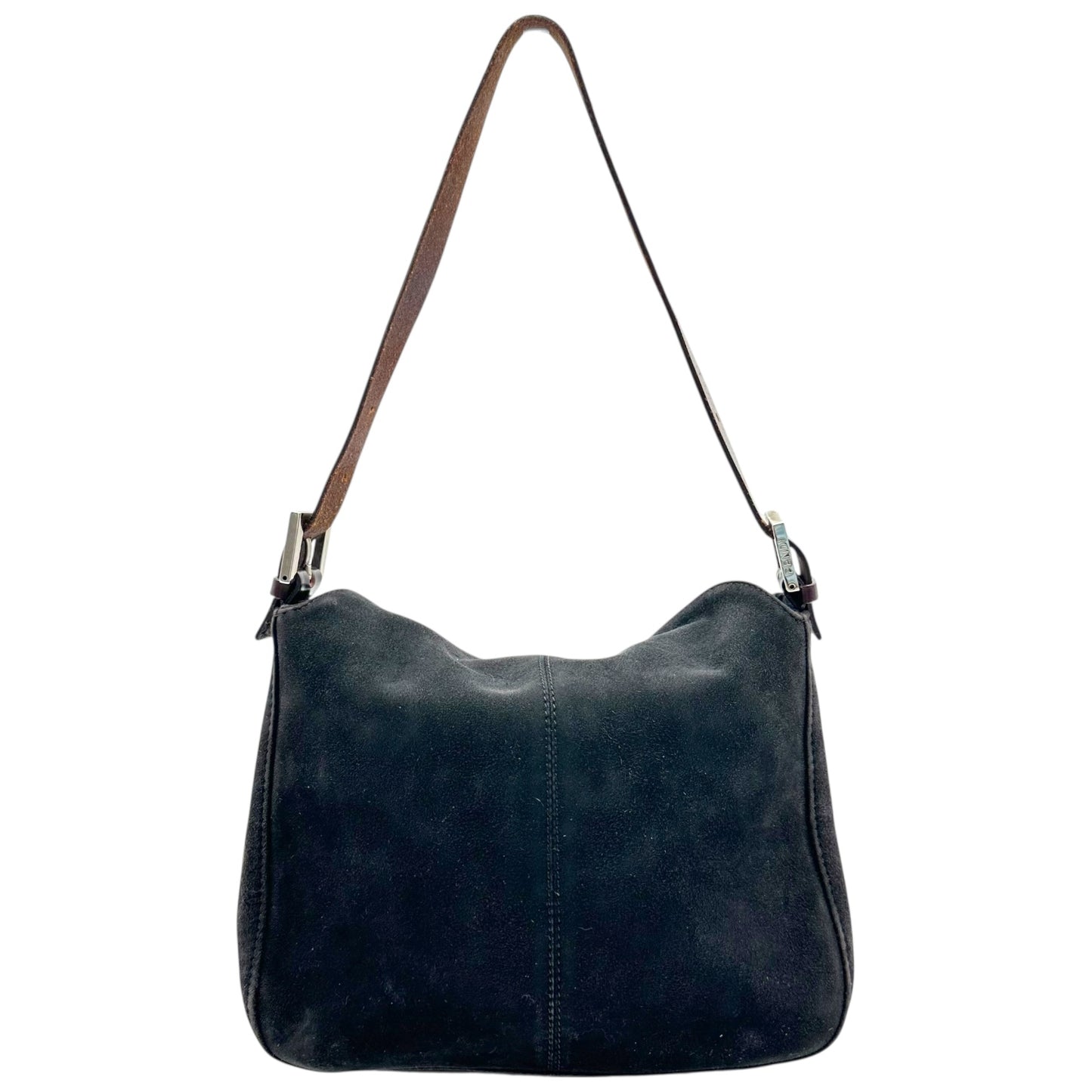 Fendi Black Suede & Brown Leather Trim Square Baguette Bag