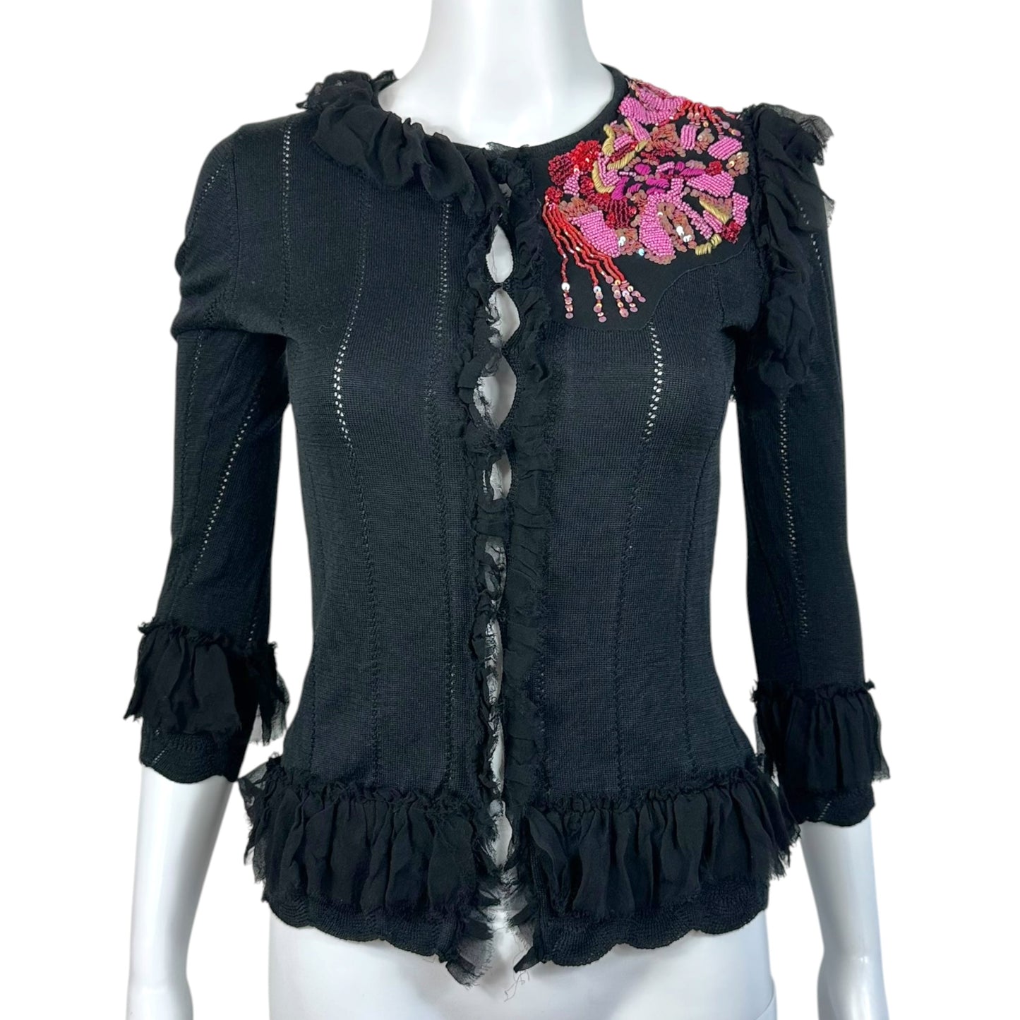 Christian Lacroix Bazar Black Silk & Knit Beaded Cardigan