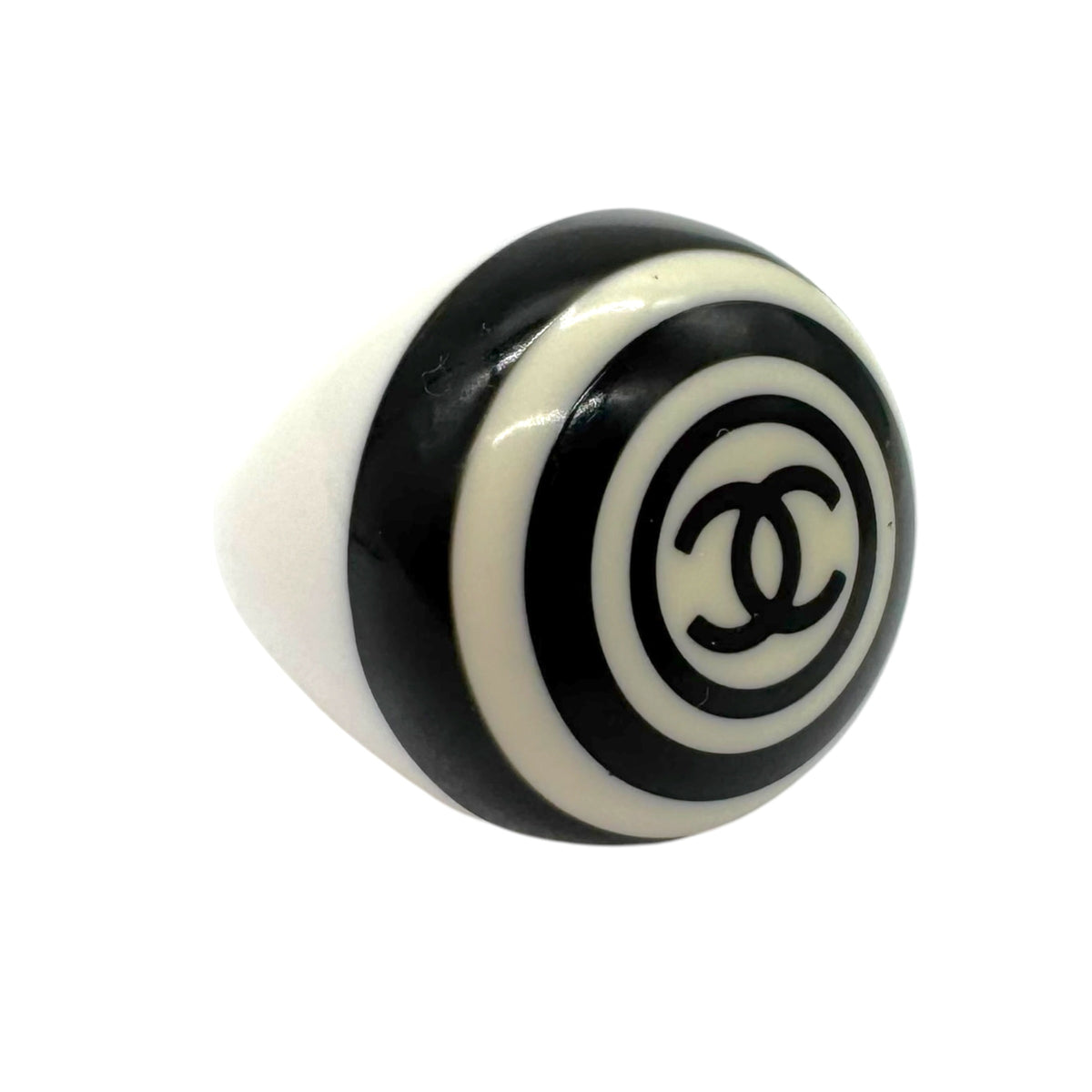 Chanel Black White Logo Plastic Bubble Ring Size 6
