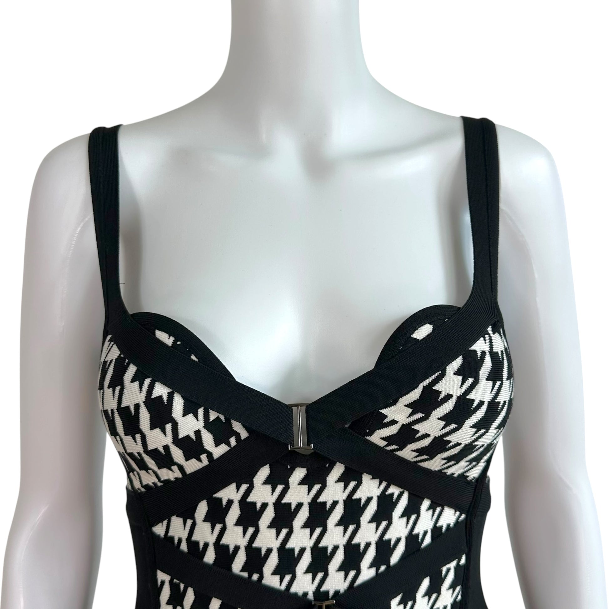 Herve Leger Houndstooth Print Bandage Mini Dress