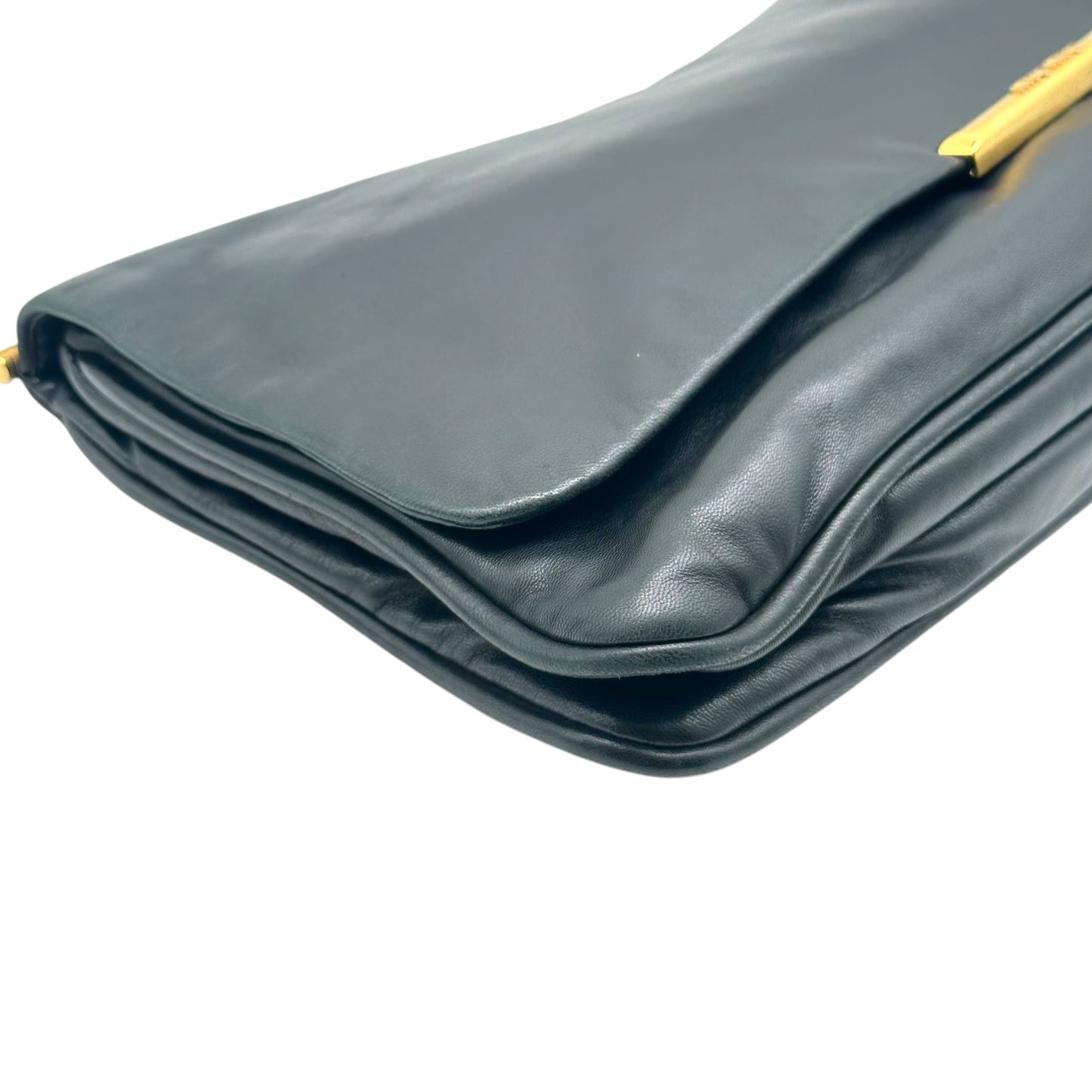 Miu Miu Black Leather Large Clutch Bag with Gold Hardware