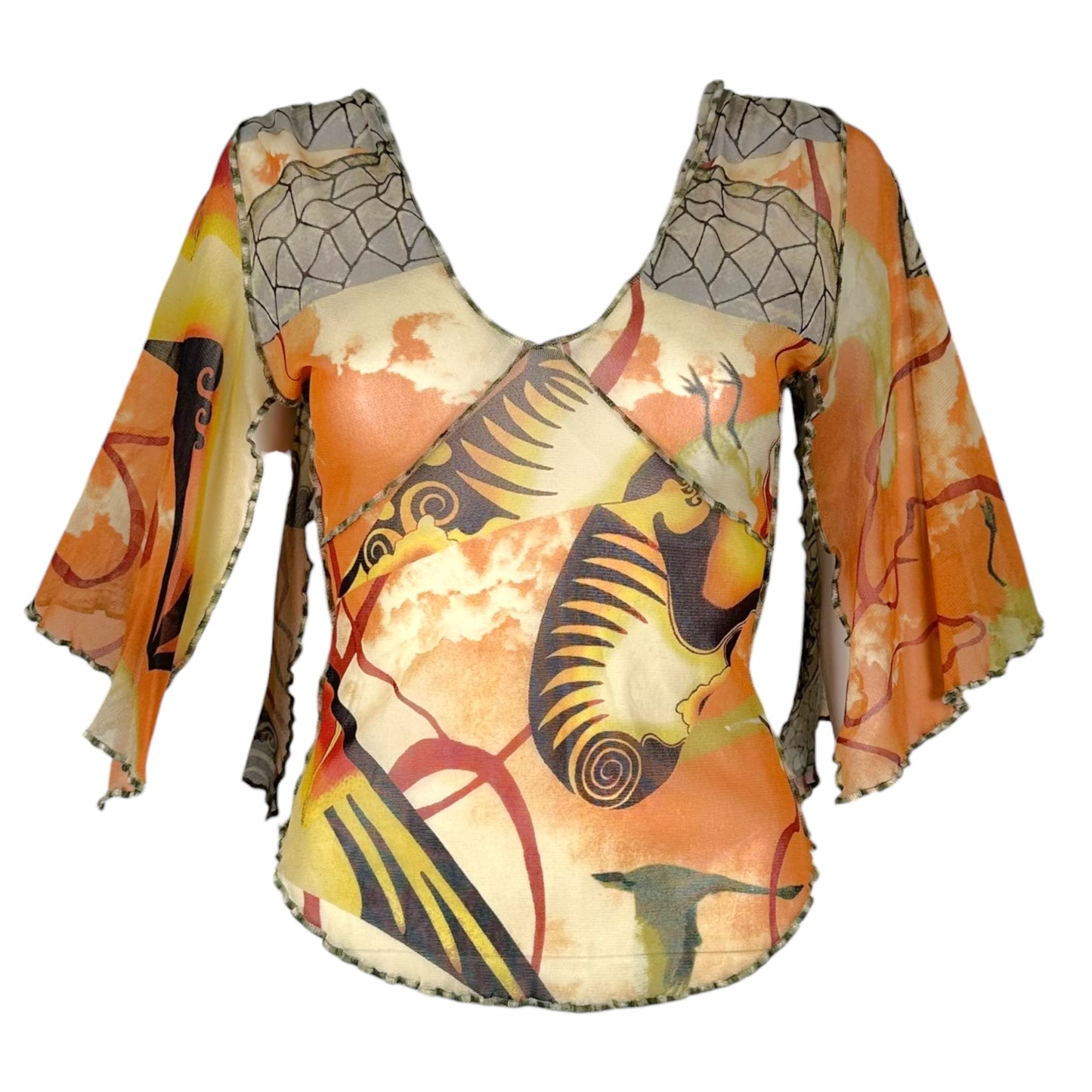 Jean Paul Gaultier Salvatore Dali Batwing Printed Mesh Blosue