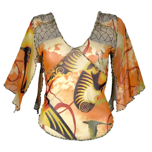 Jean Paul Gaultier Salvatore Dali Batwing Printed Mesh Blosue