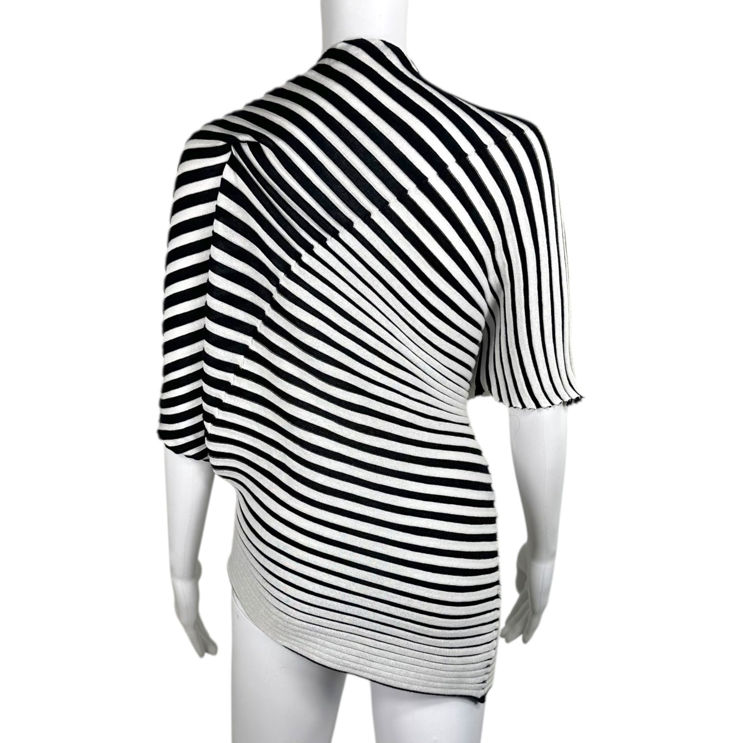 Issey Miyake Black & White Striped Knit Asymmetrical Top